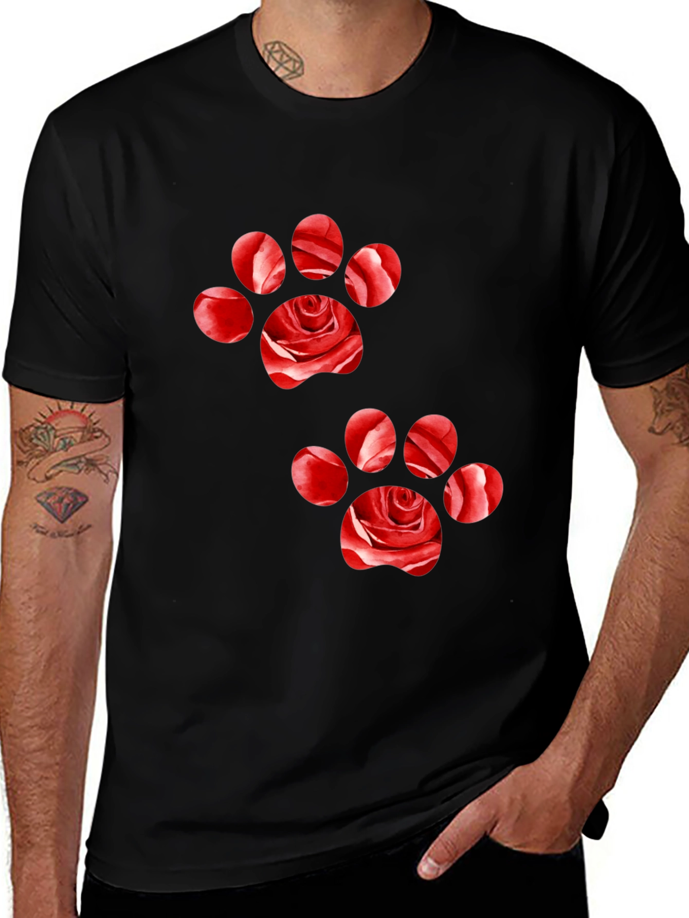 Variant 22 of Rose Paw Print Black T-Shirt