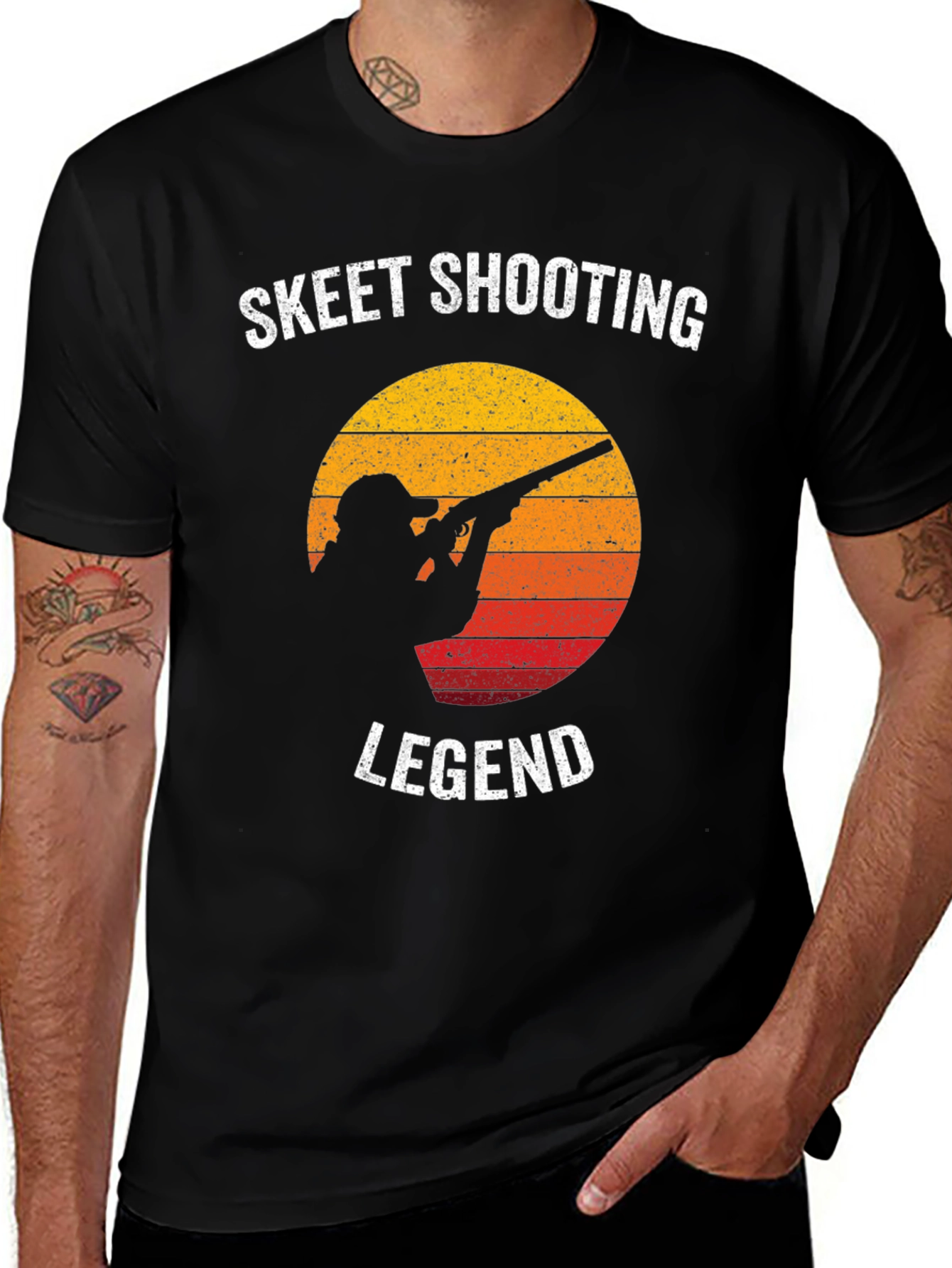 Variant 25 of Skeet Shooting Legend Tee - Sunset Silhouette Design