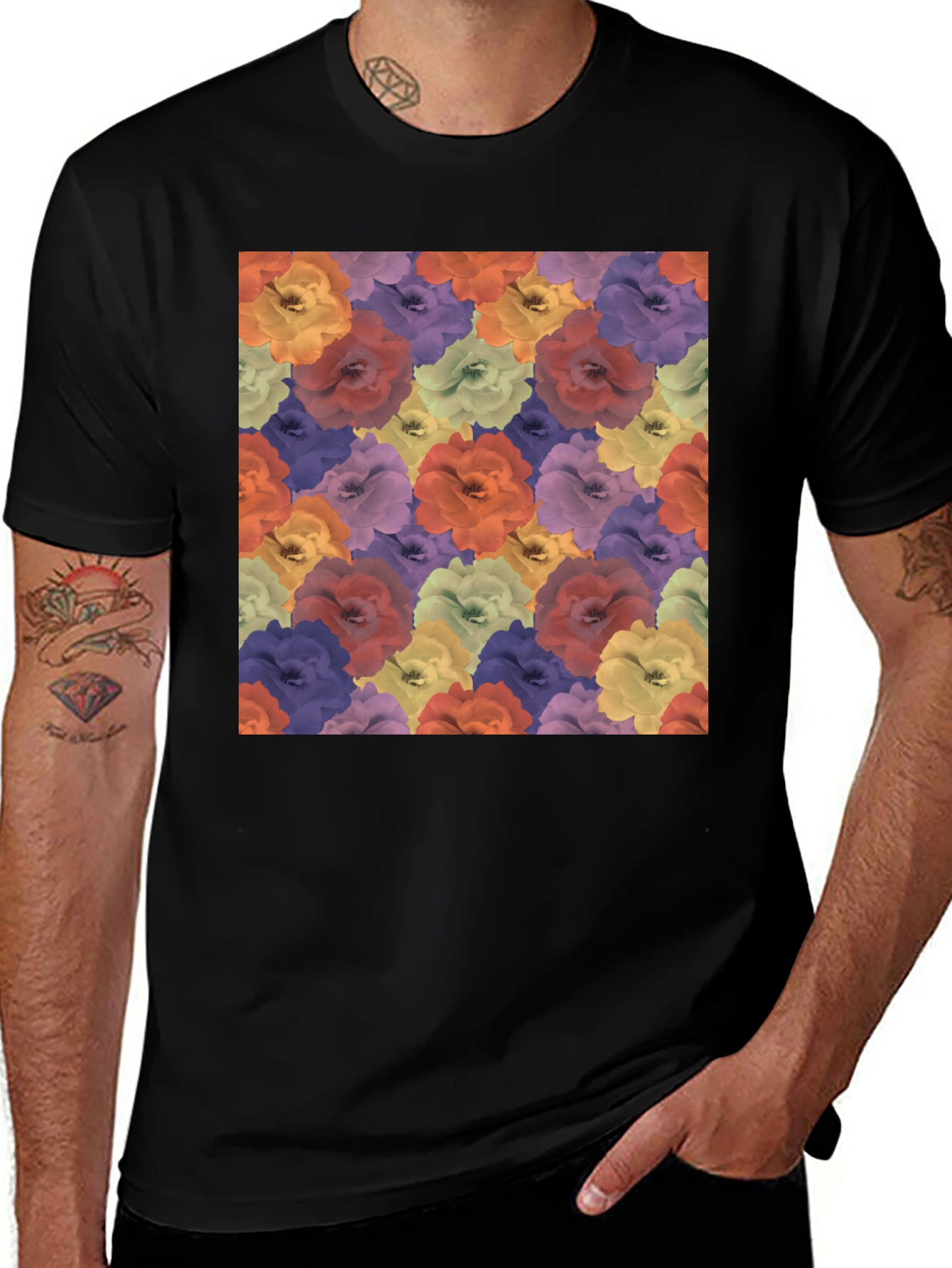 Variant 13 of Floral Pattern Black T-Shirt