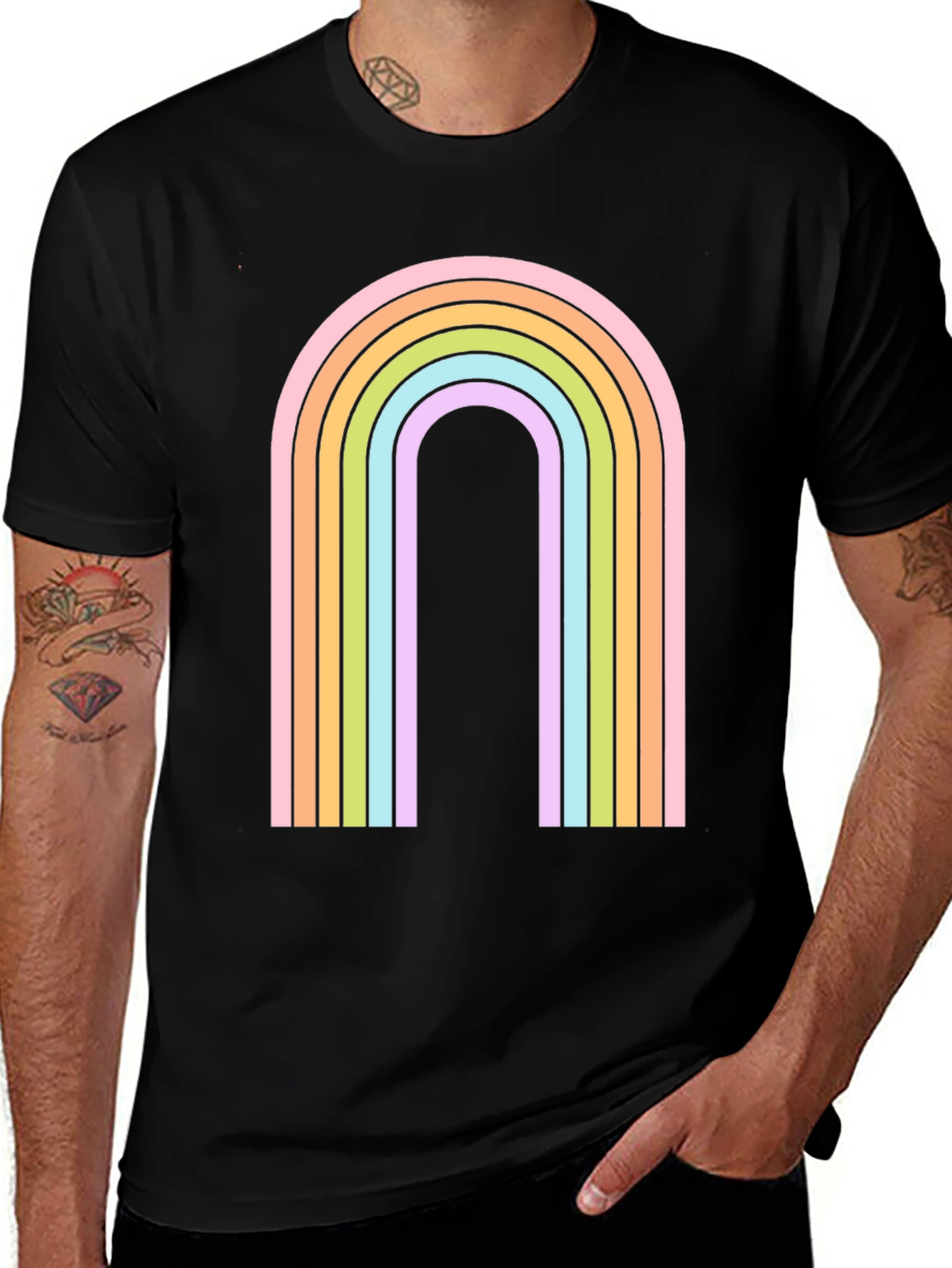 Variant 20 of Retro Rainbow Arch Graphic Tee - Black