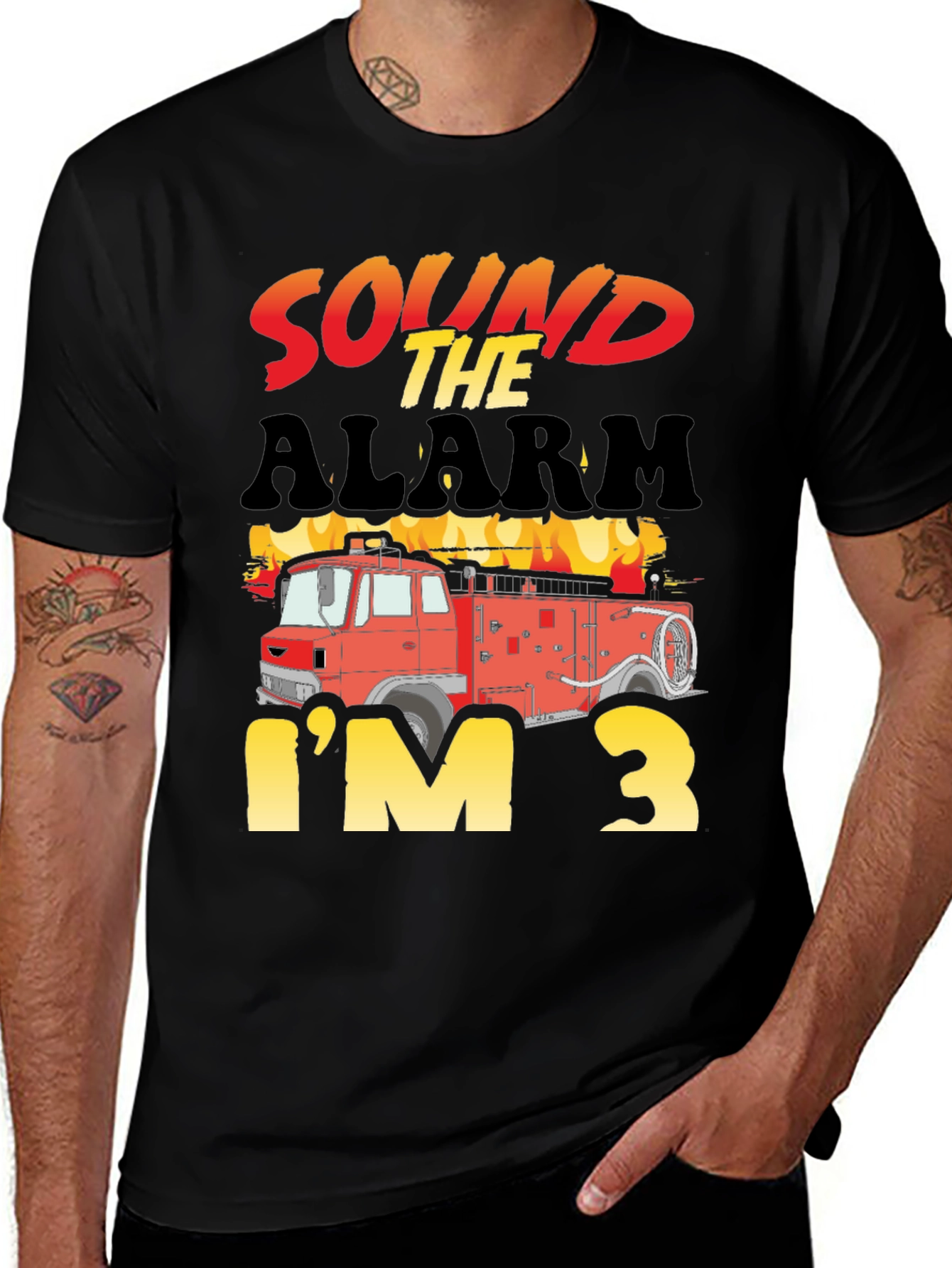 Sound the Alarm I'm 3 Fire Truck Birthday T-Shirt