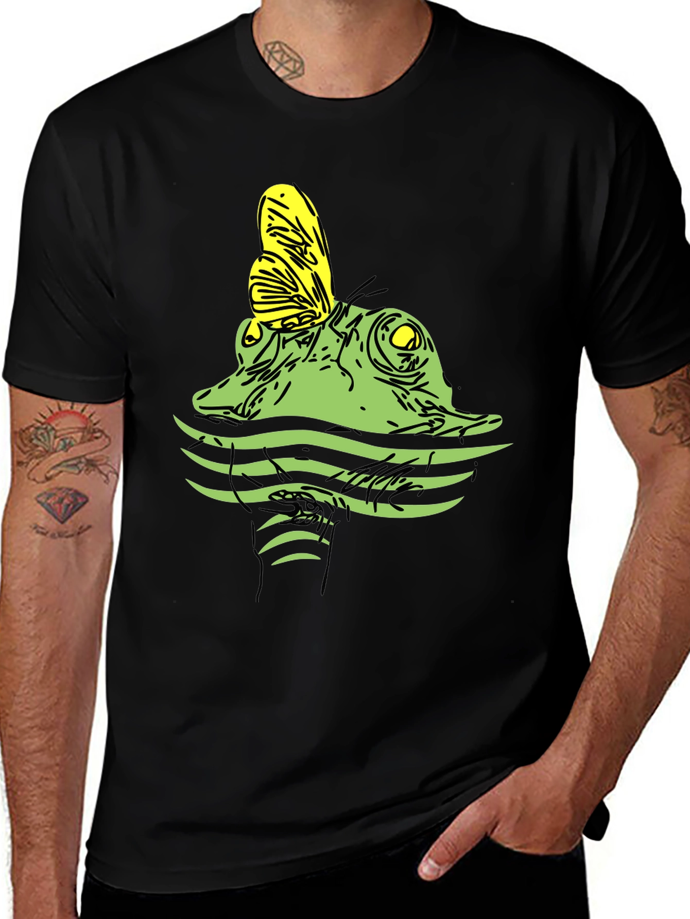 Variant 28 of Frog & Butterfly Graphic Tee - Unisex Black T-Shirt