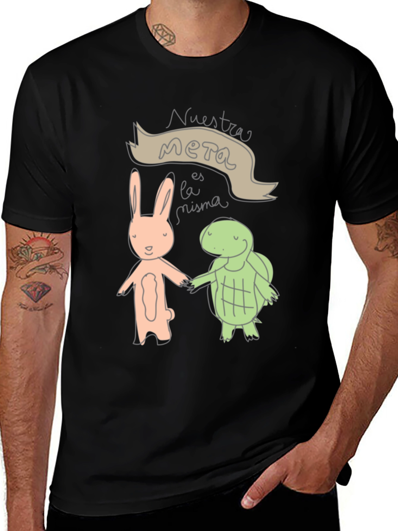 Variant 16 of Hare & Tortoise T-Shirt - "Nuestra Meta es la Misma"