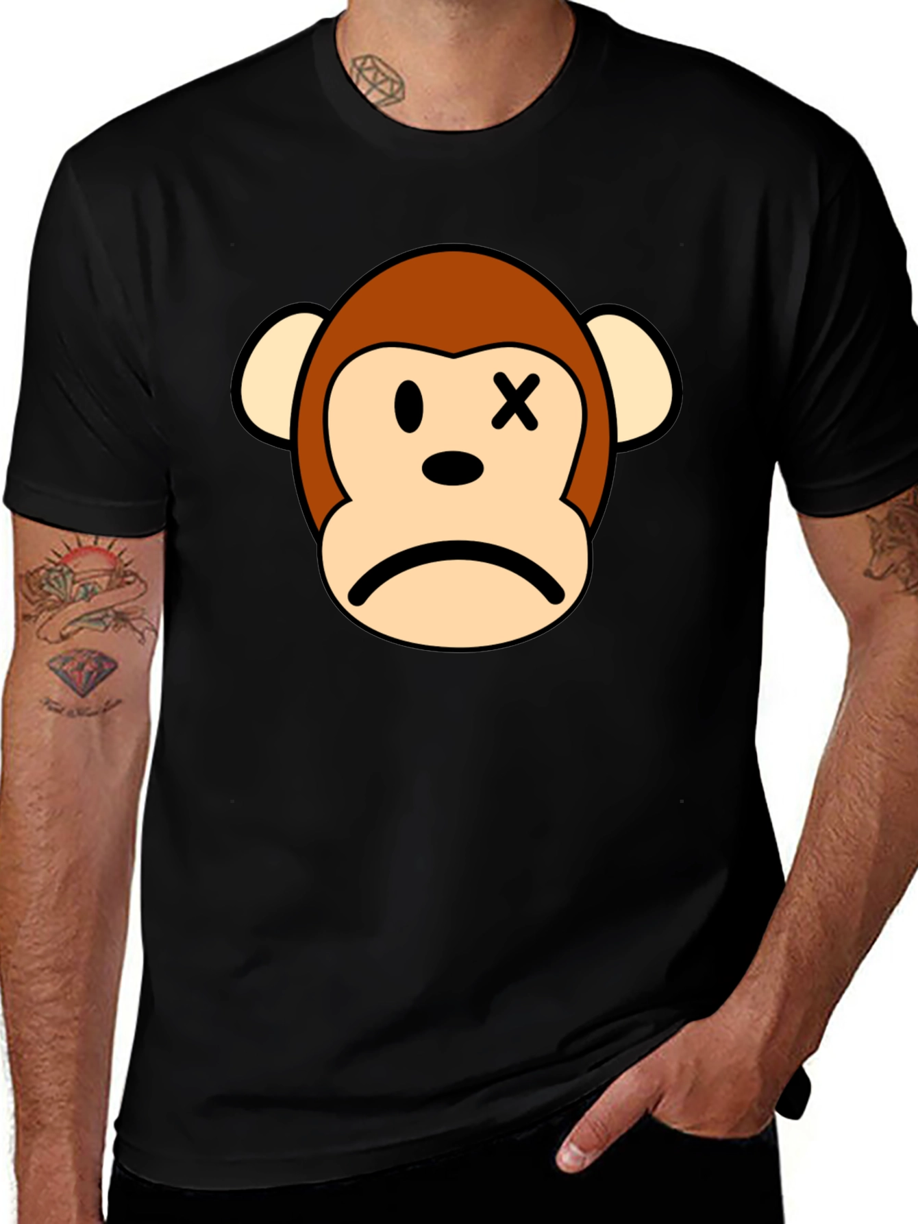 Variant 30 of Sad Monkey Face Black T-Shirt