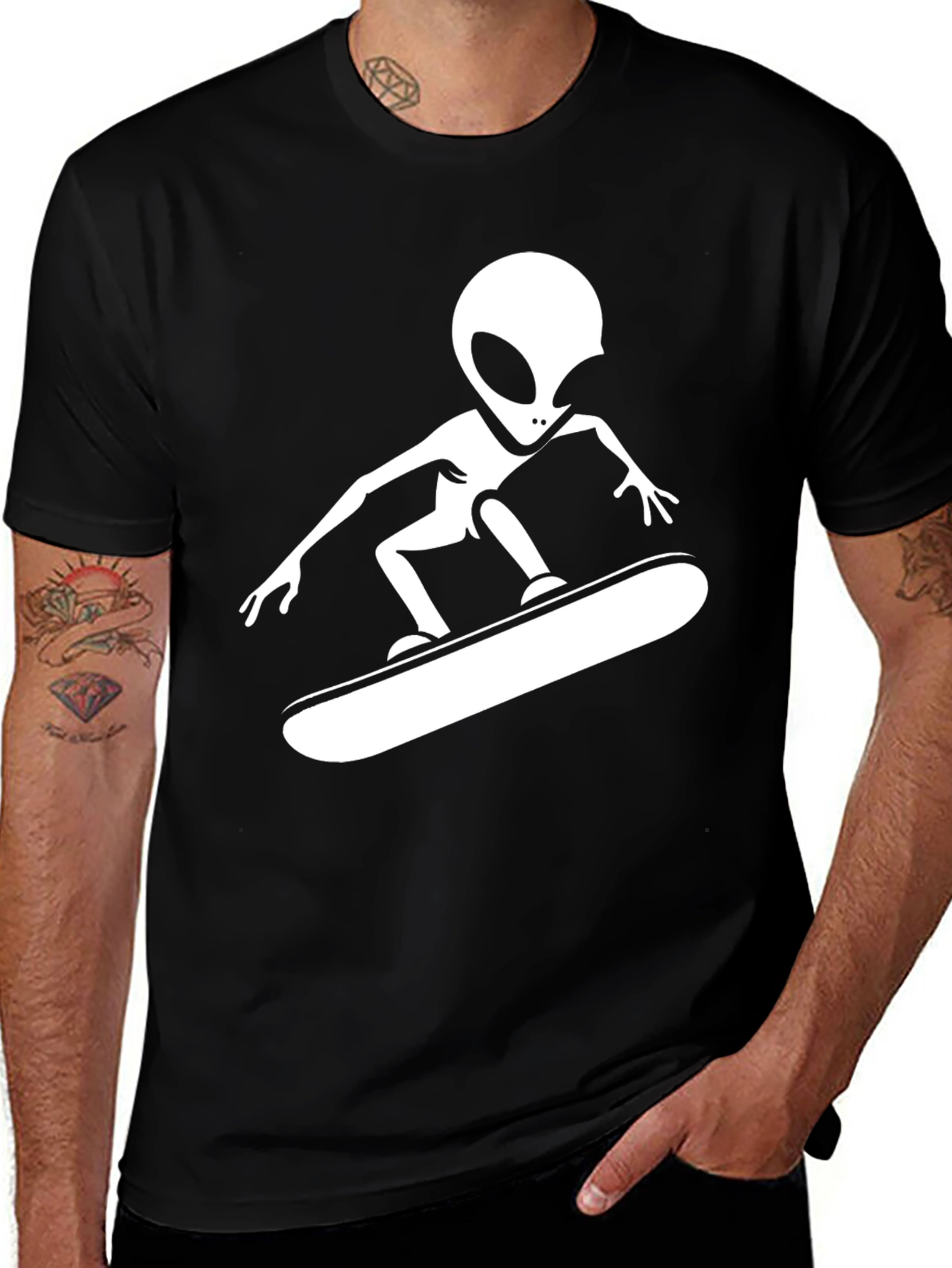 Variant 14 of Alien Skateboarder Graphic Tee - Cool Casual Style
