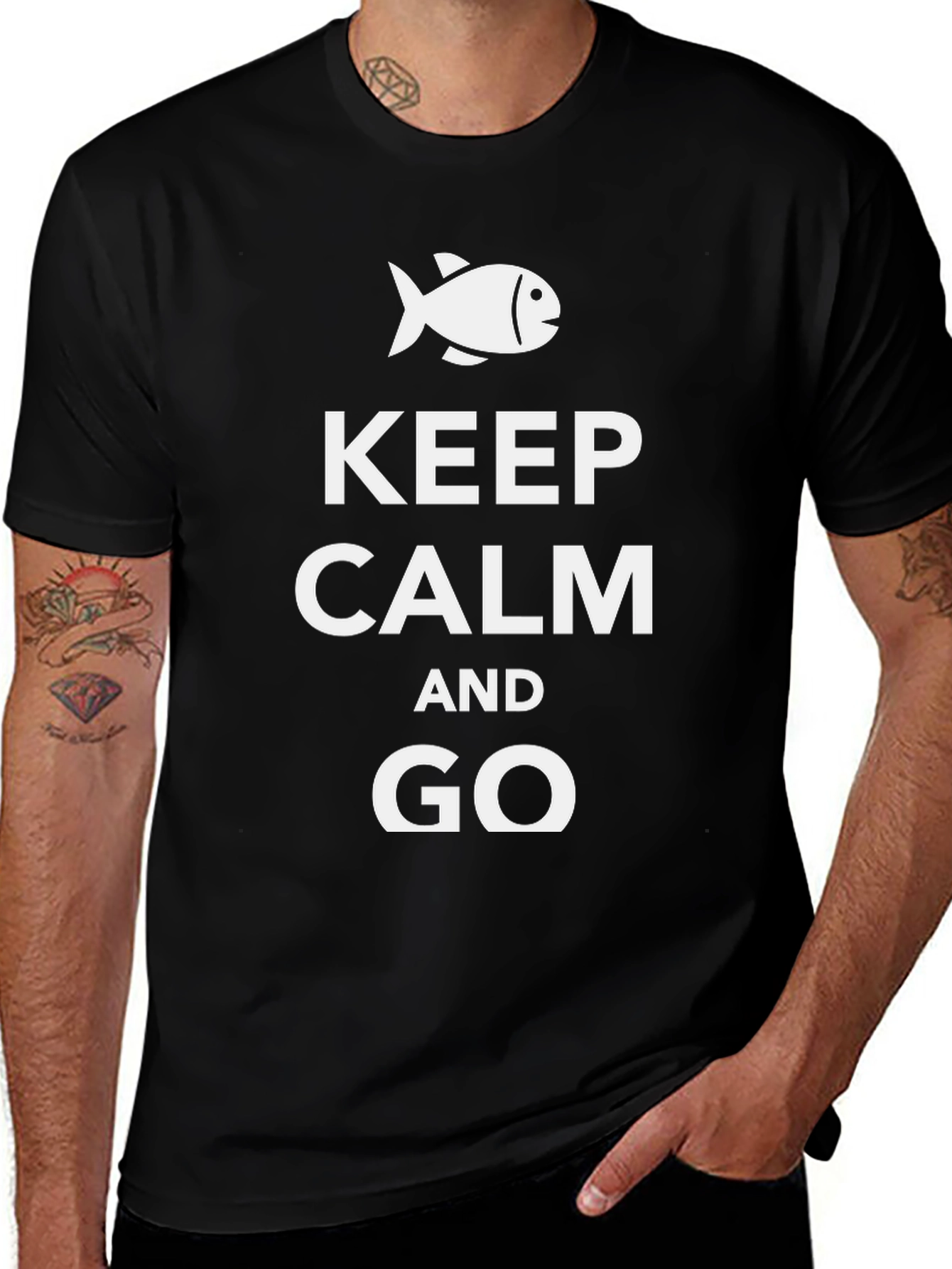 Variant 16 of Keep Calm and Go Fishing Black T-Shirt