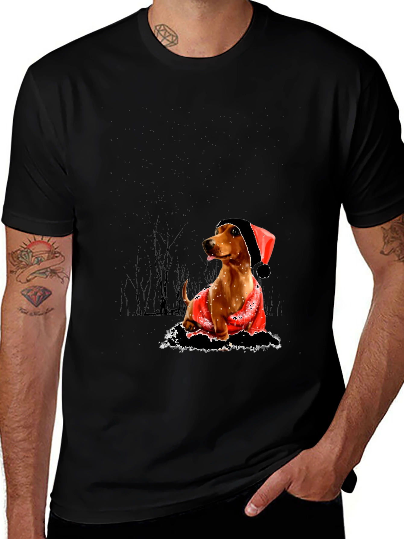 Variant 5 of Dog with Santa Hat Black T-Shirt