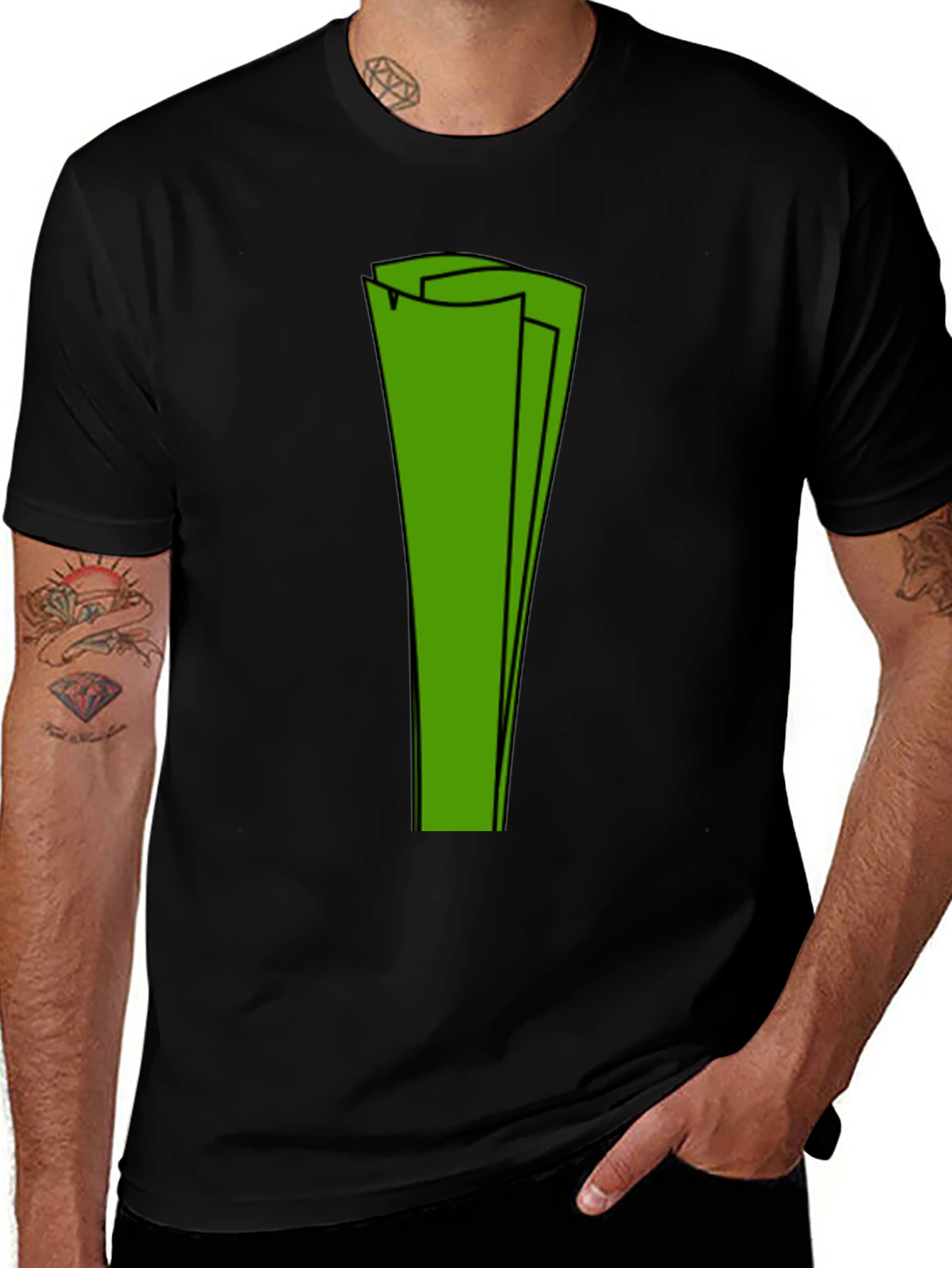 Green Leek Graphic Black T-Shirt
