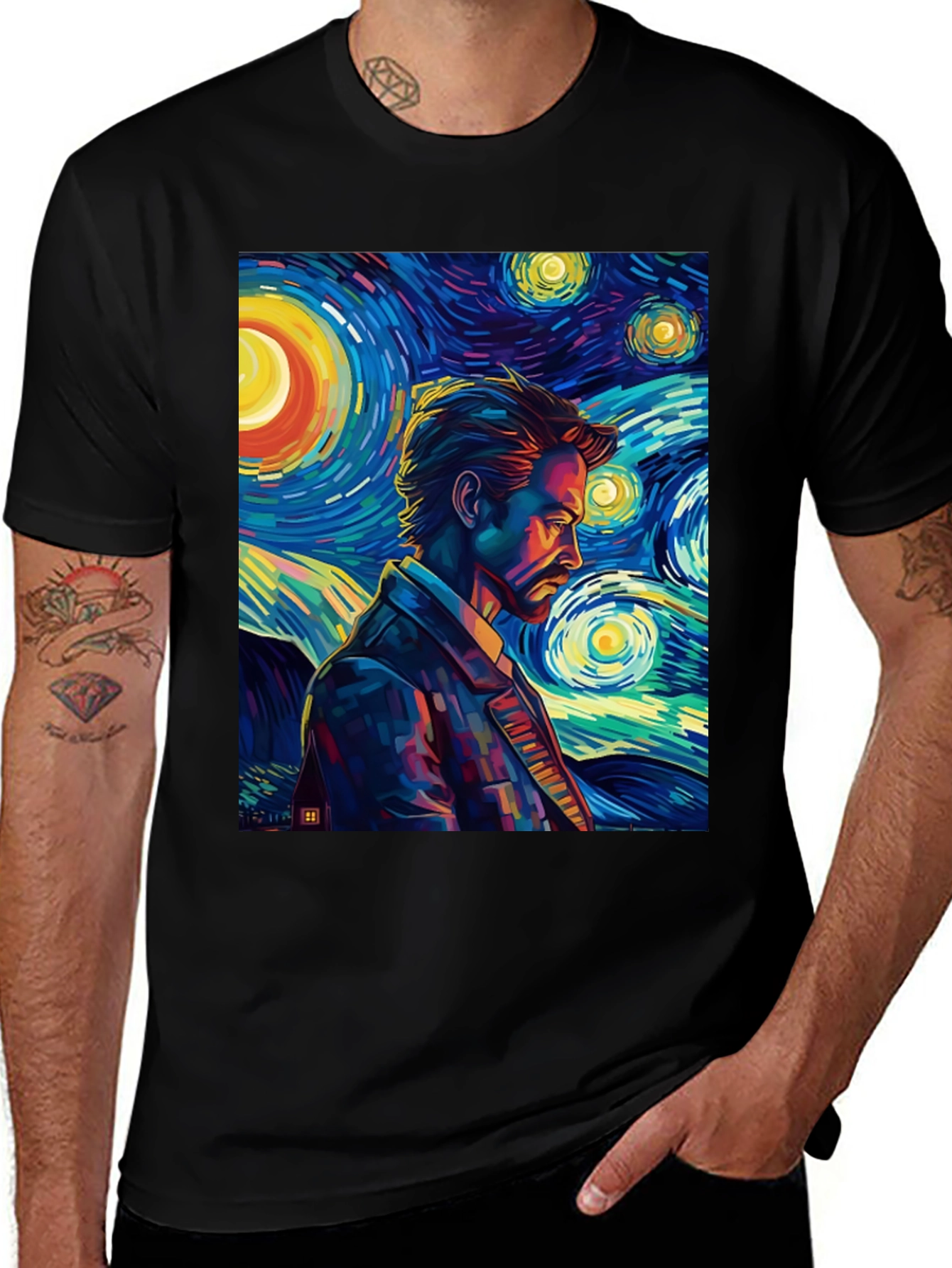 Variant 2 of Starry Night Man Graphic Tee - Modern Art T-Shirt