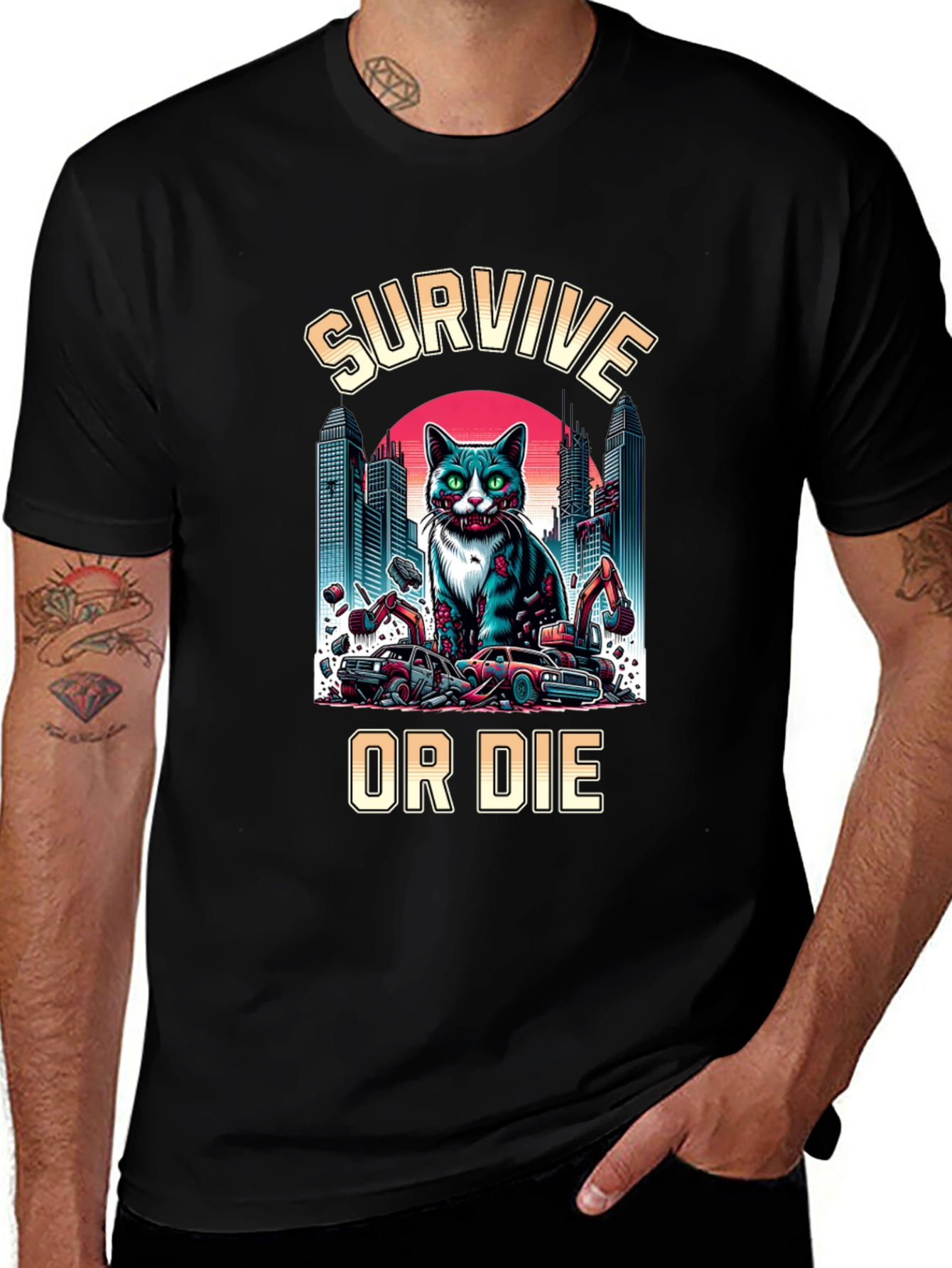 Variant 22 of Survive or Die Zombie Cat T-Shirt