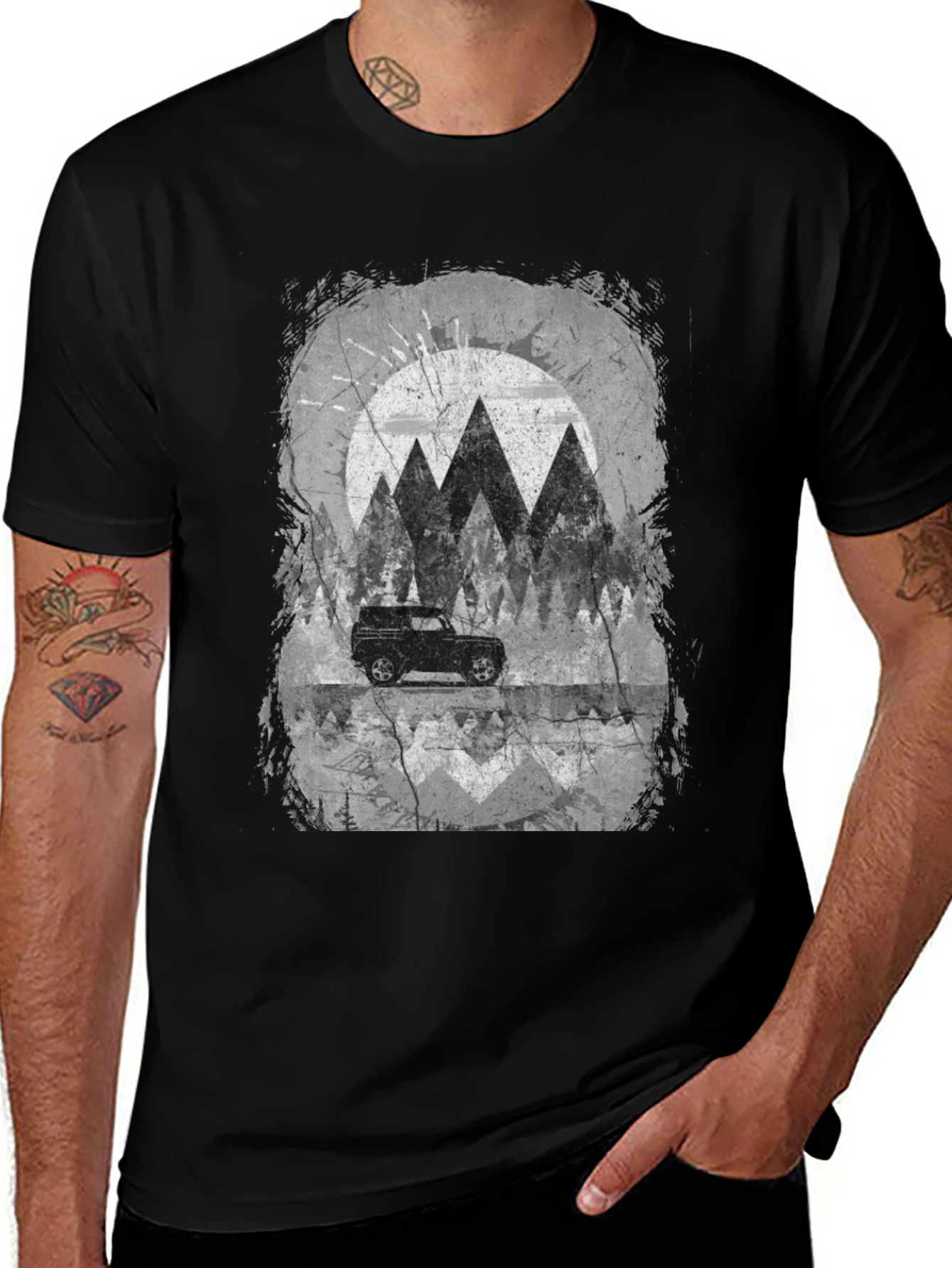 Variant 12 of Mountain Scene Graphic Tee - Black