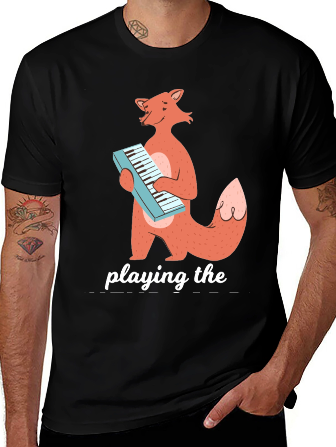 Variant 30 of Fox Playing Keyboard Funny Graphic T-Shirt
