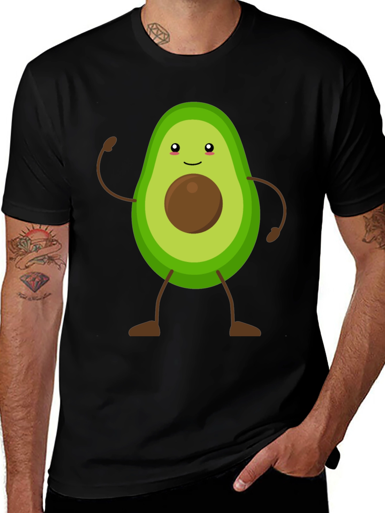 Avocado Cartoon Graphic T-Shirt - Black Casual Tee