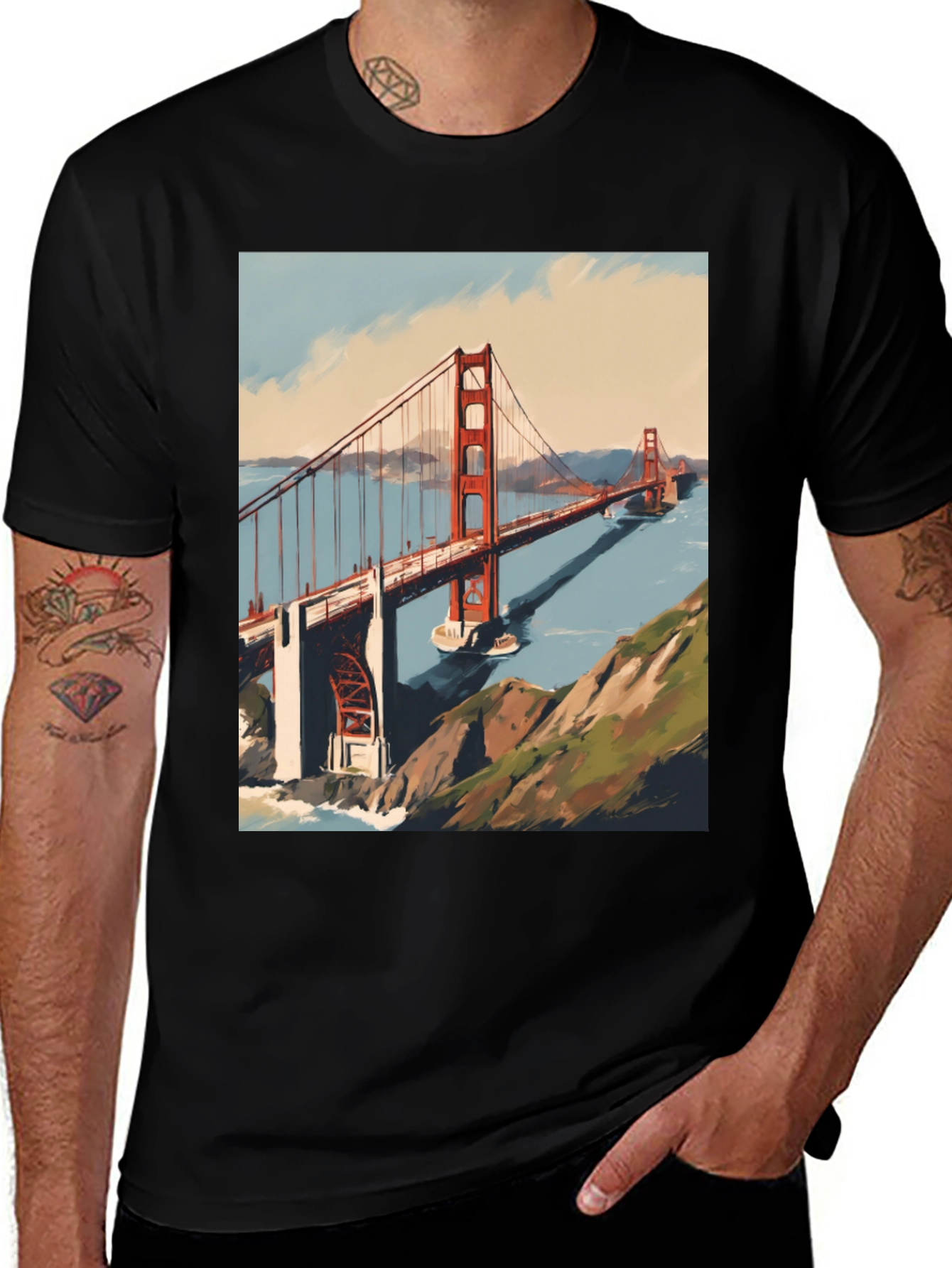 Black Golden Gate Bridge Graphic Tee main image