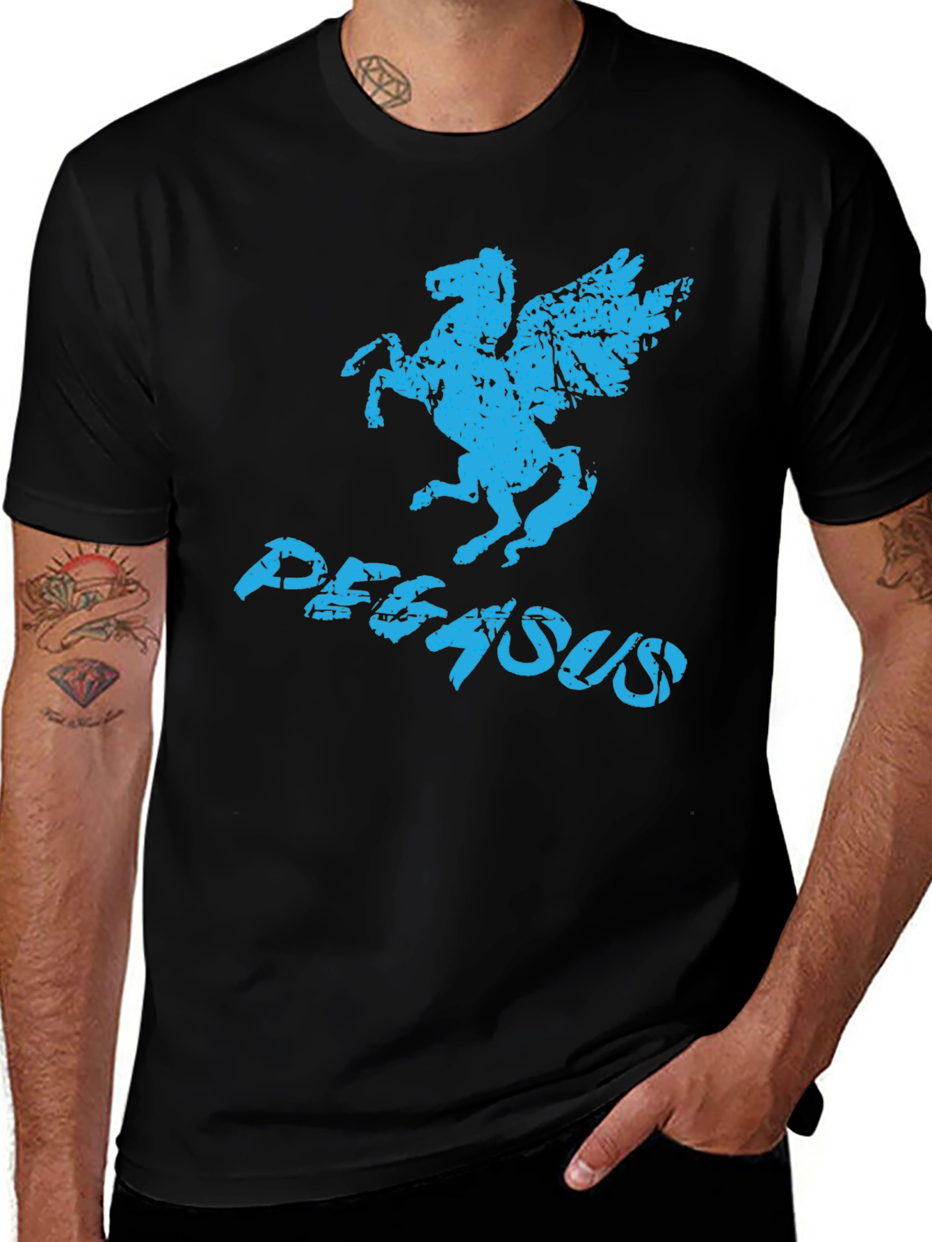 Variant 4 of Pegasus Graphic Print Men's Black T-Shirt