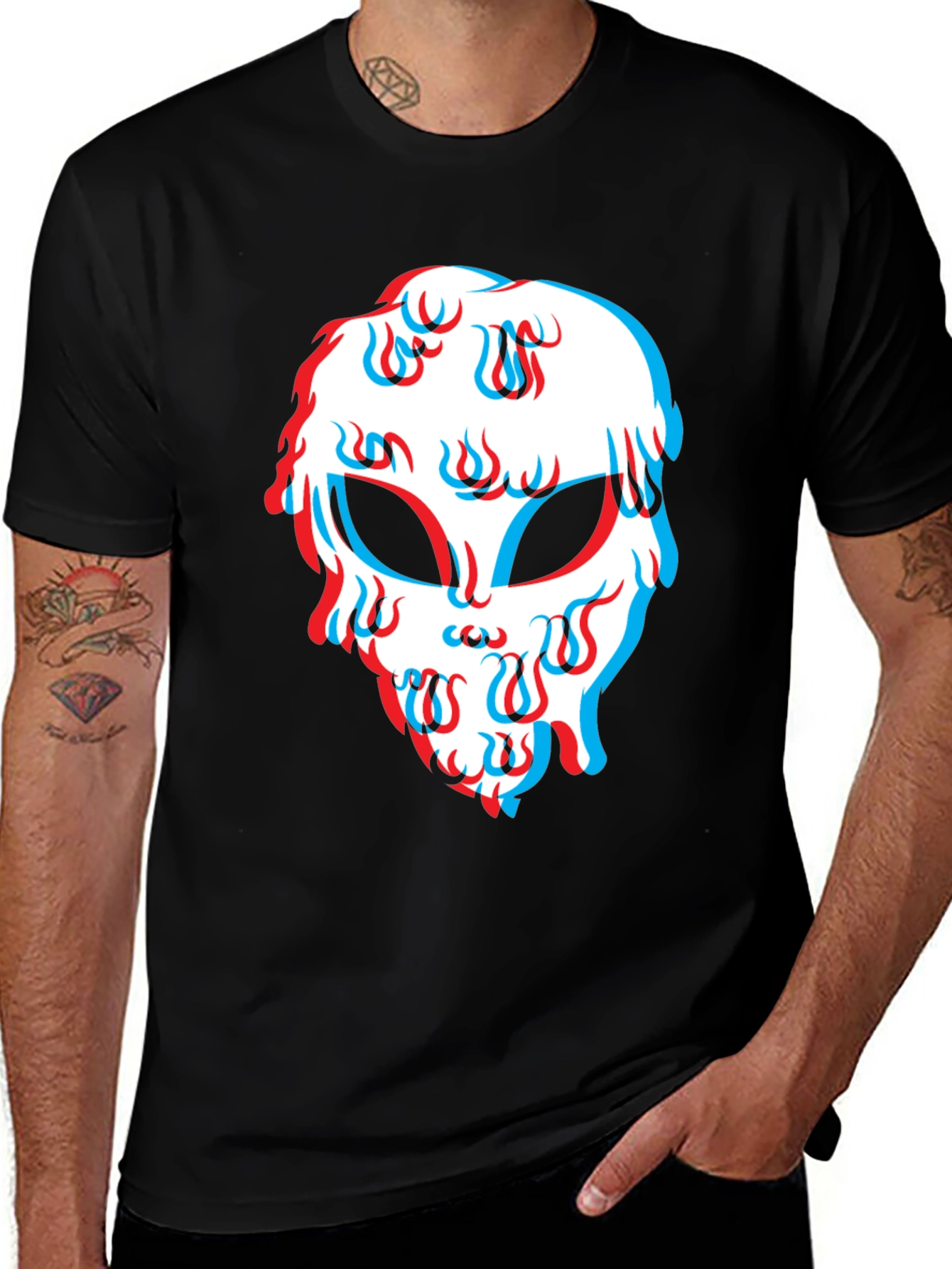Men's Black Graphic Tee - Alien Head Design