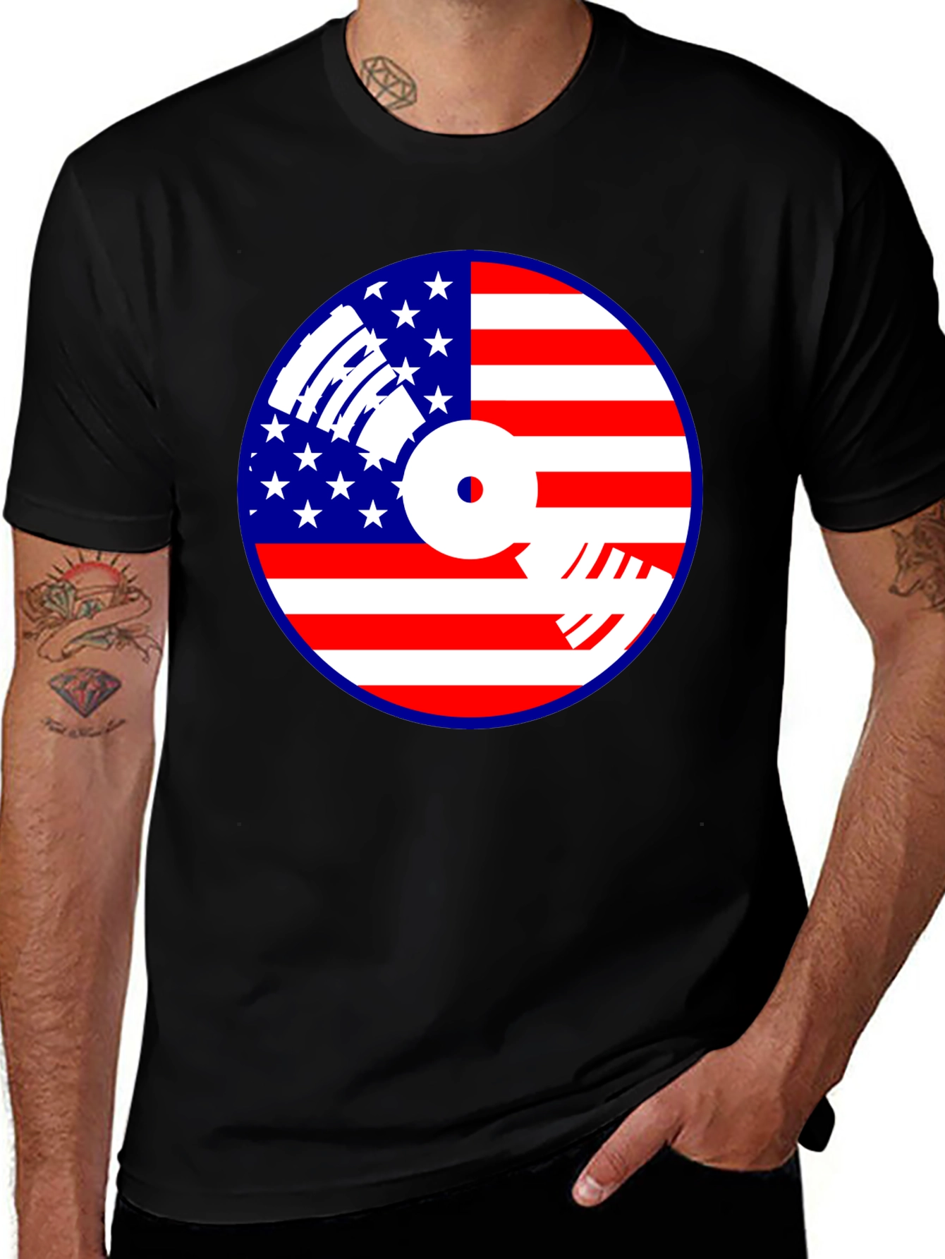 Variant 11 of Patriotic Vinyl Record Graphic T-Shirt