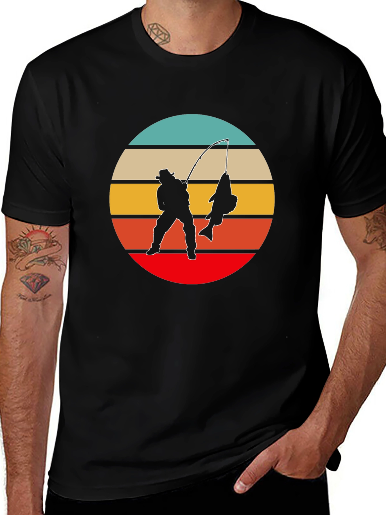 Variant 16 of Retro Fishing T-Shirt - Fisherman Silhouette Design