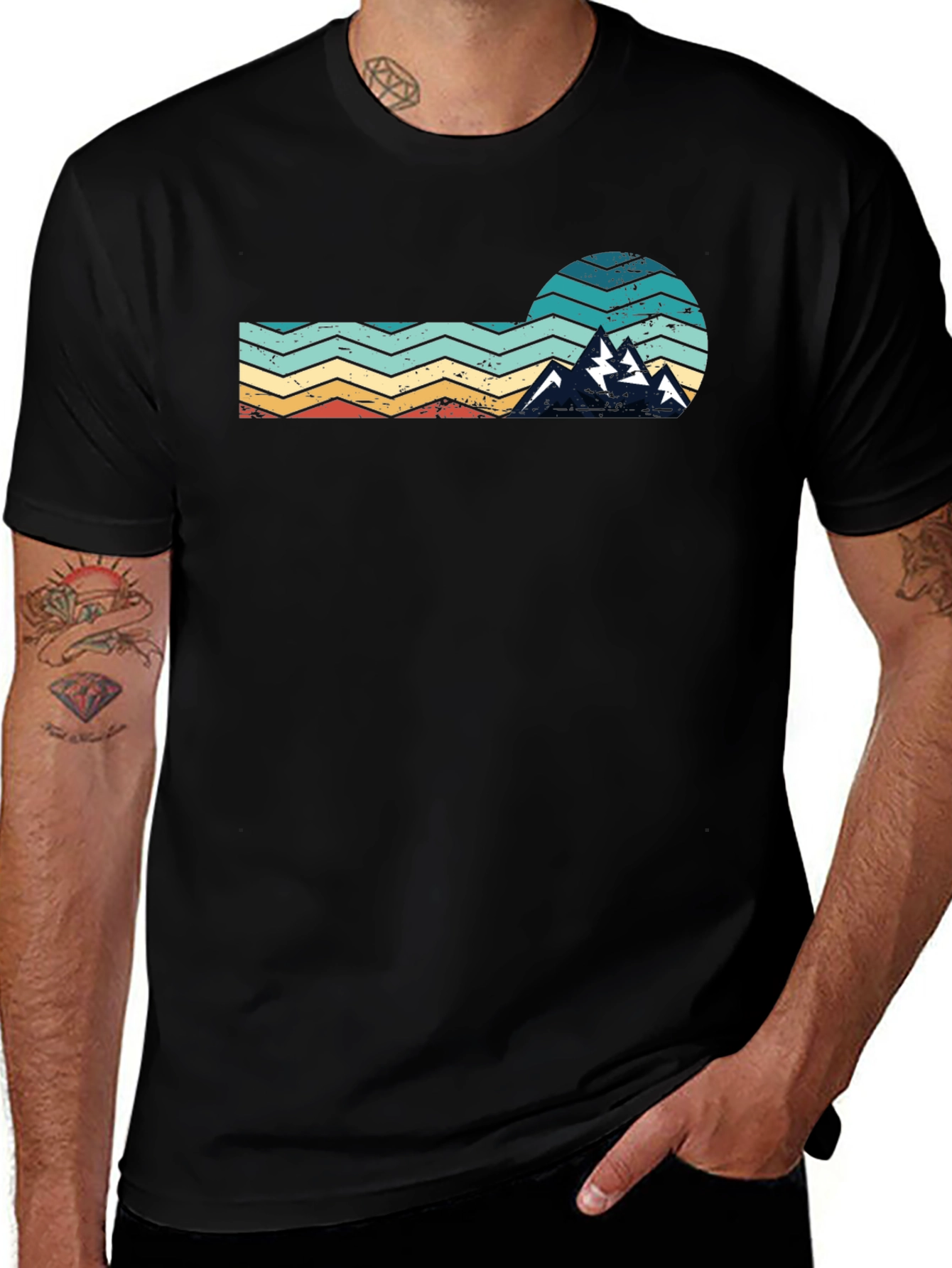 Variant 23 of Retro Mountain Graphic Tee - Vintage Style Black T-Shirt