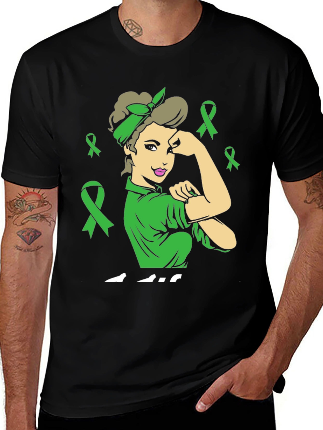 Black Empowered Woman Green Ribbon T-Shirt main image