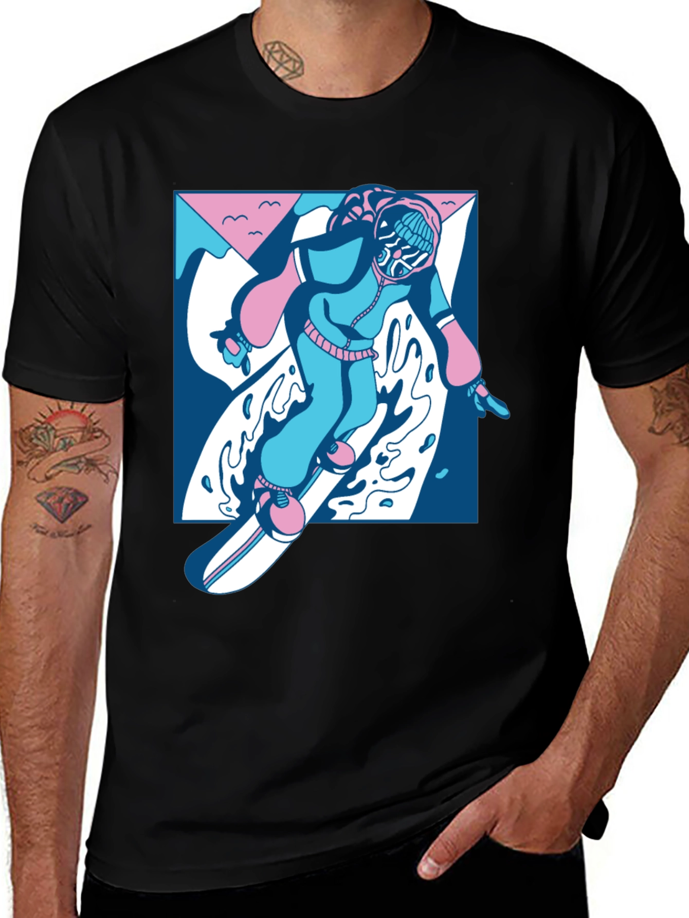 Variant 15 of Retro Snowboarder Graphic Tee - Black