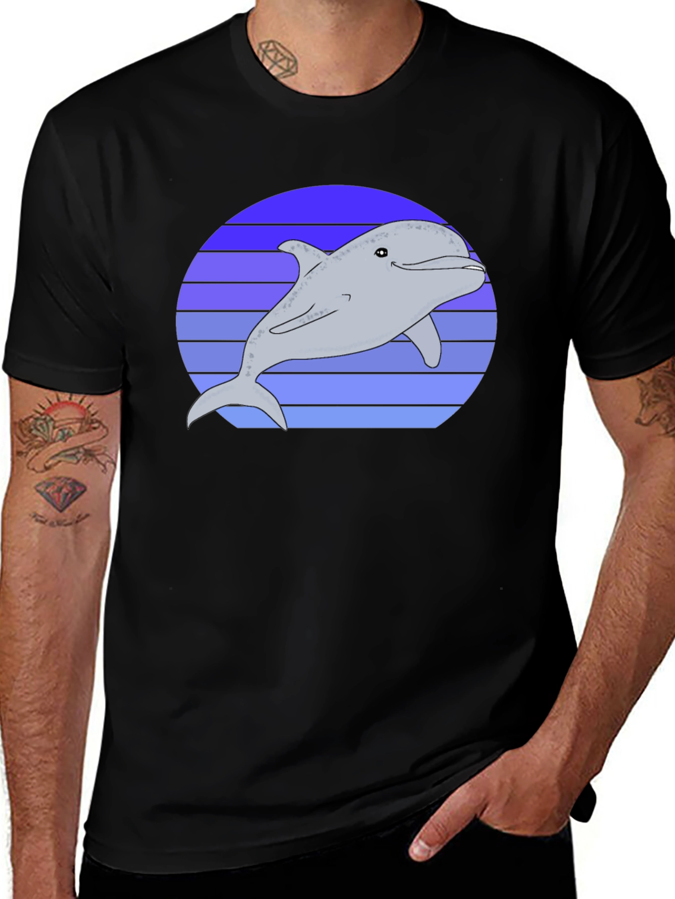 Variant 15 of Retro Dolphin Graphic Tee - Black