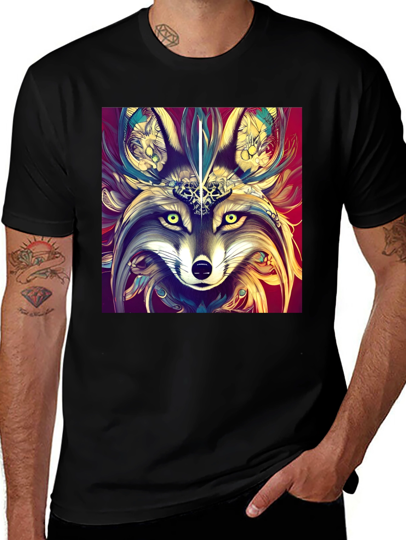 Variant 26 of Artistic Wolf Graphic Black T-Shirt
