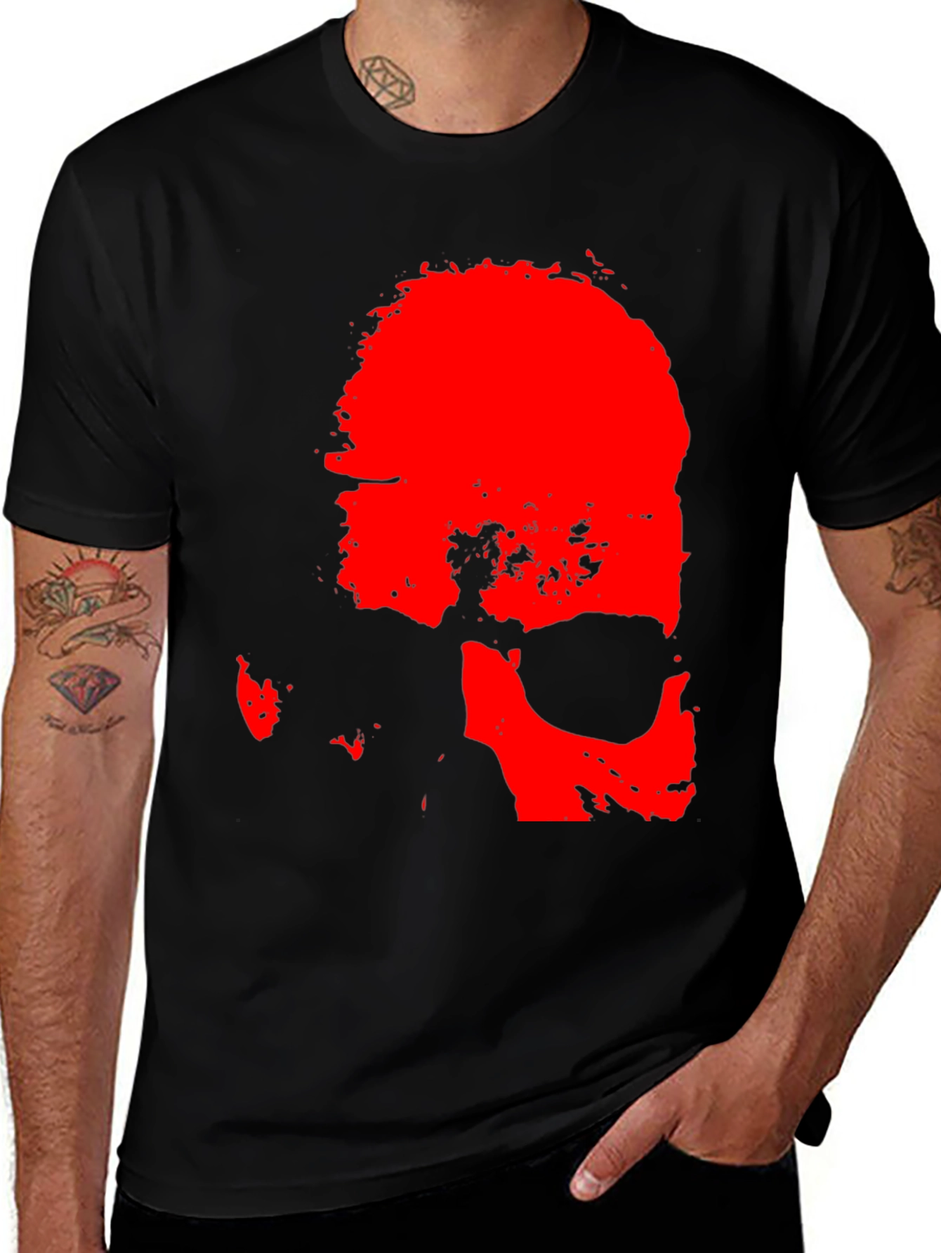 Variant 27 of Bold Red Skull Graphic Print Black T-Shirt