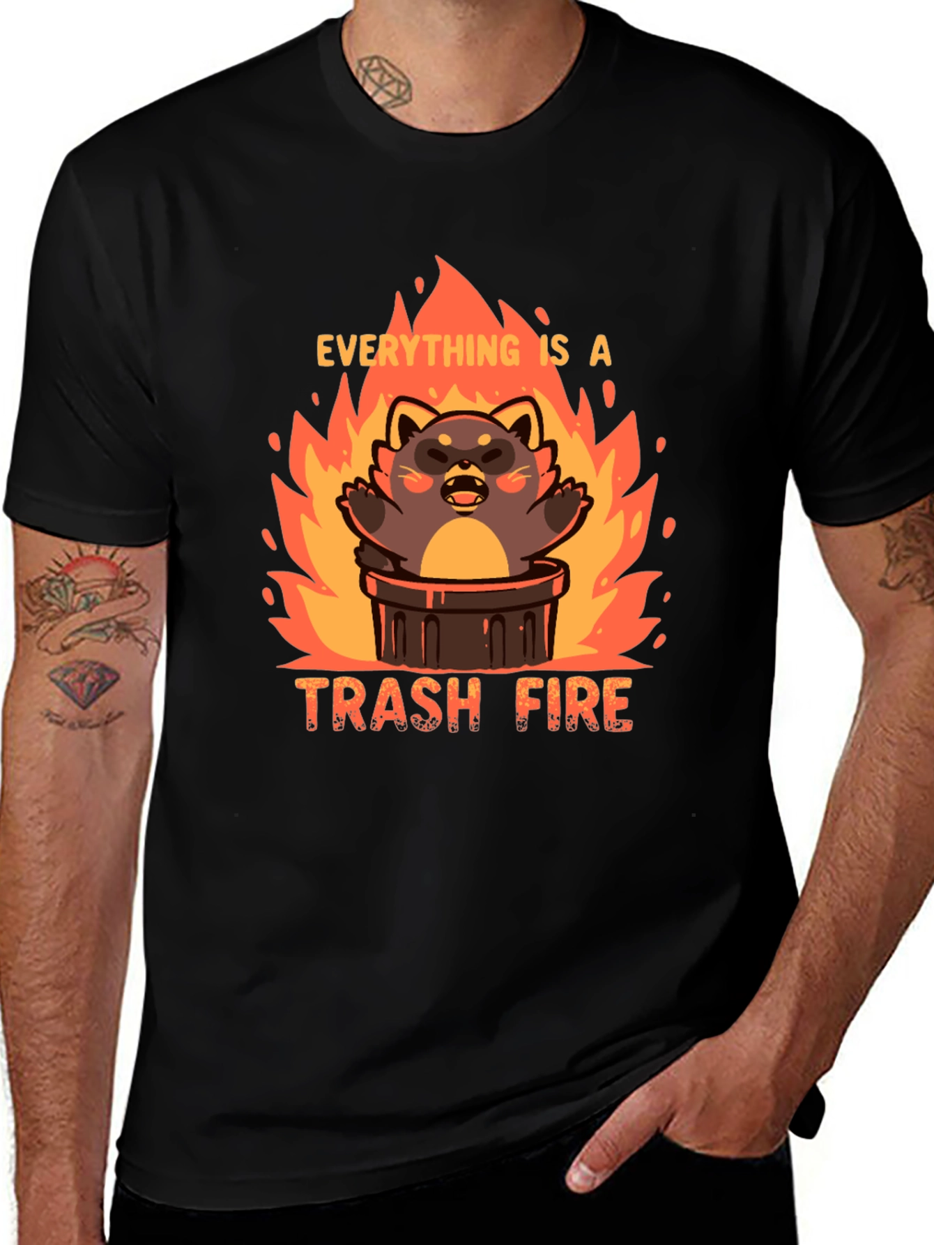 Variant 12 of Trash Fire Raccoon Graphic Tee - Black