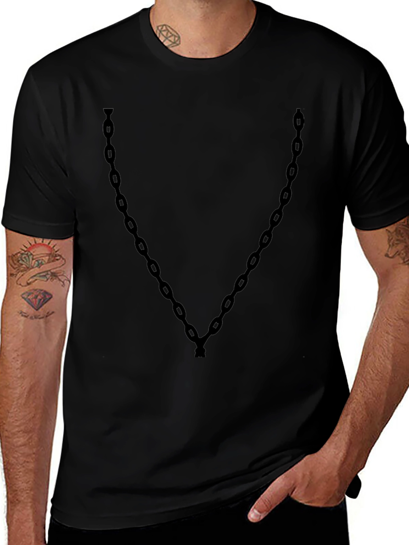 Men's Black Chain Graphic Tee - Casual Style