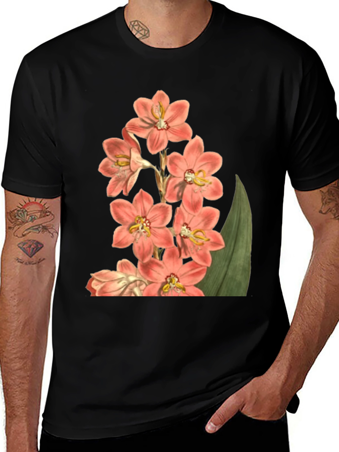 Variant 21 of Floral Print T-Shirt - Black Cotton Blend