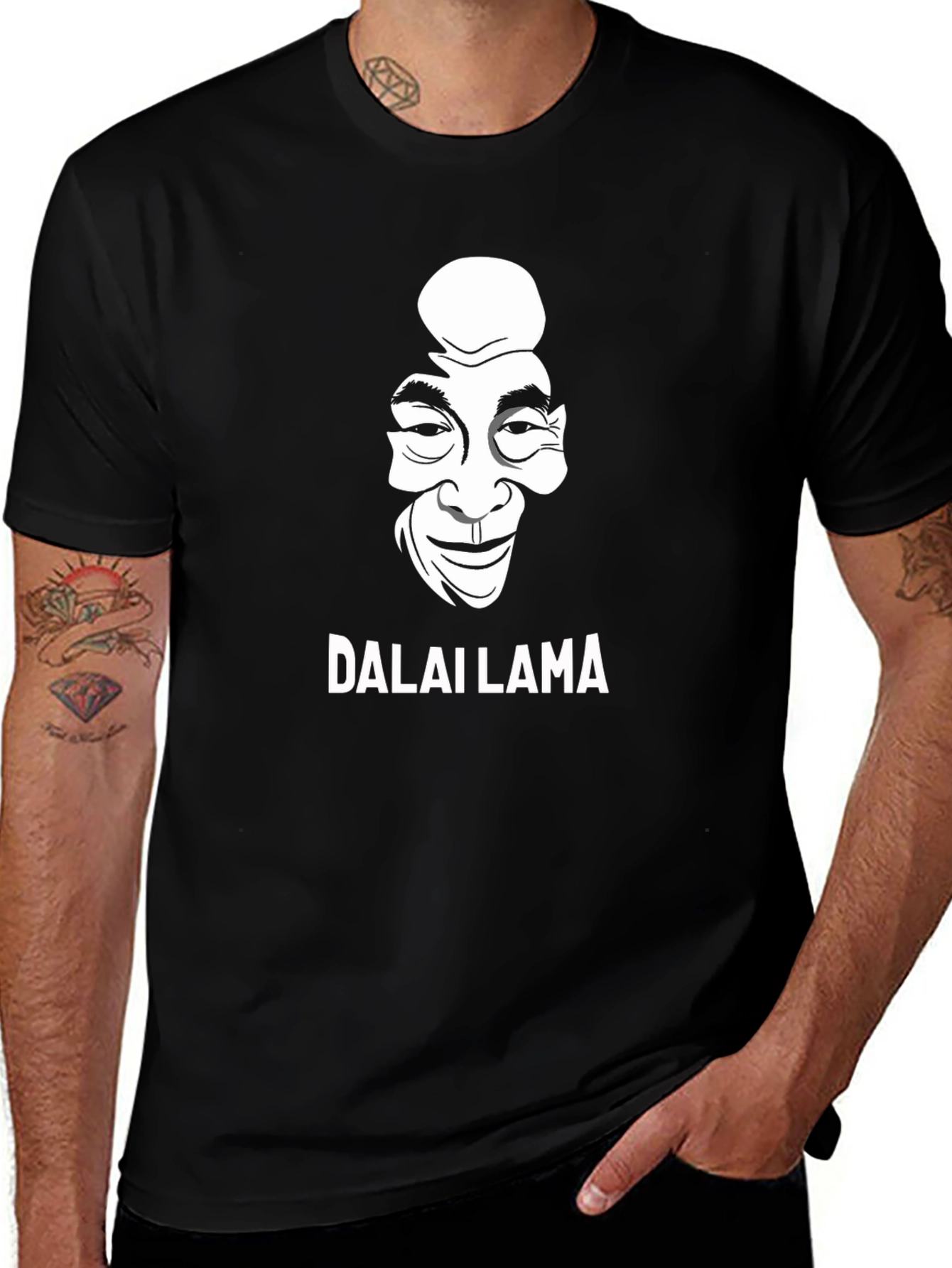 Black Dalai Lama Graphic Print Black T-Shirt main image