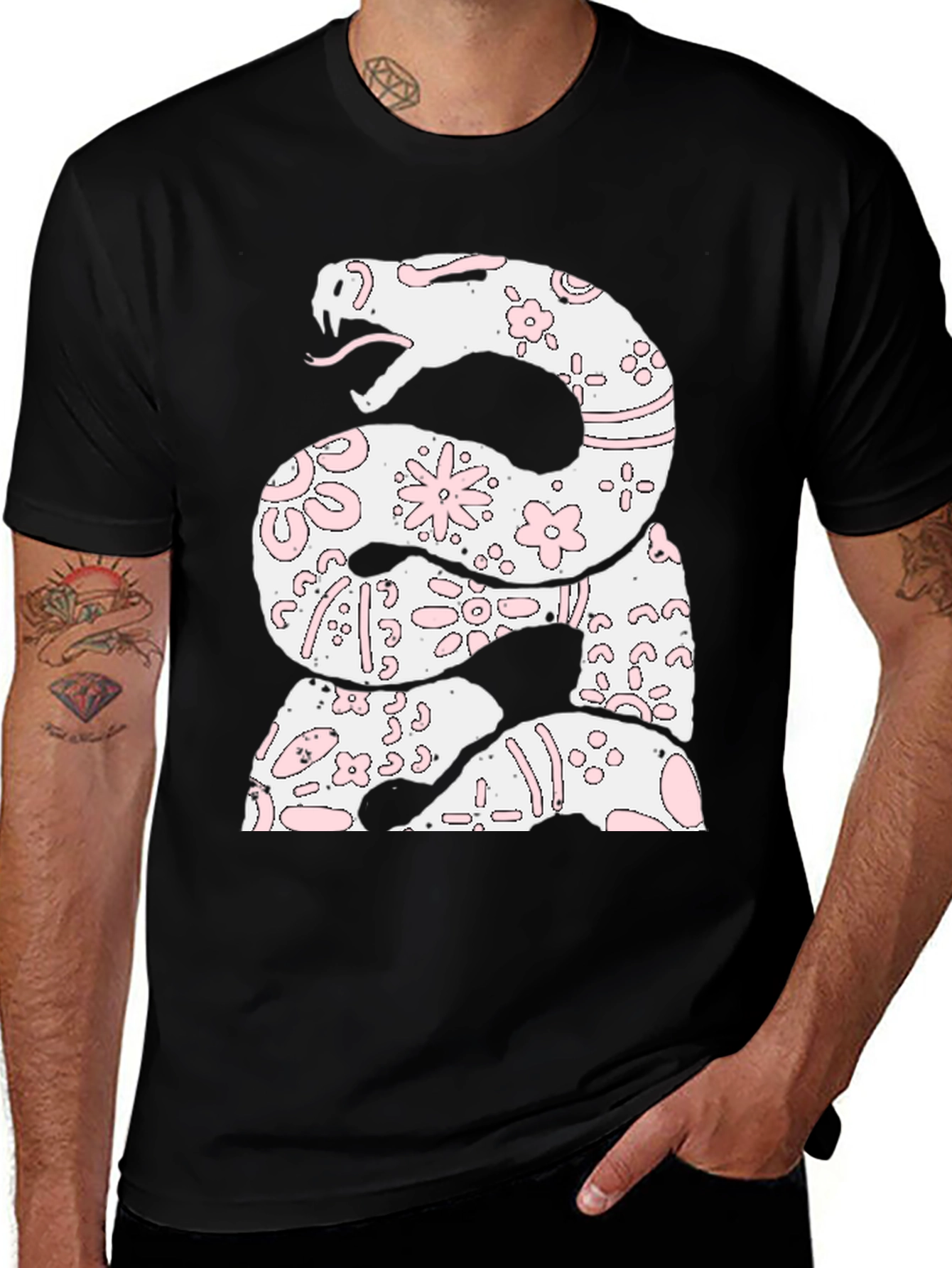 Variant 28 of Black T-Shirt with Snake Floral Design