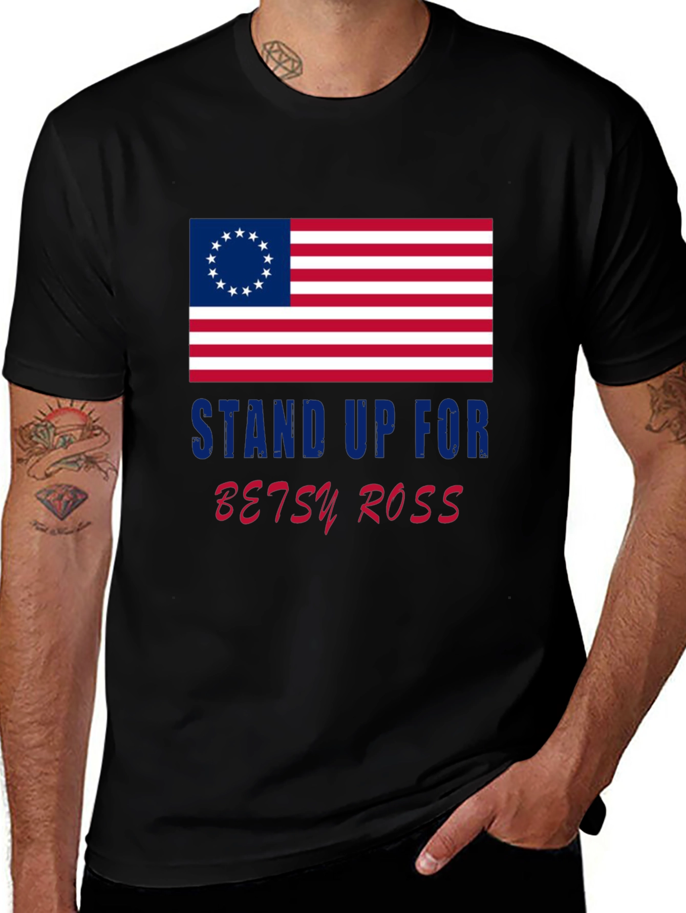 Variant 27 of Stand Up For Betsy Ross T-Shirt - Patriotic USA Flag Tee