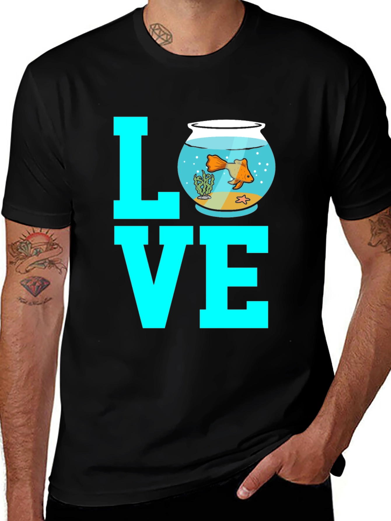 Variant 26 of Goldfish Love Graphic Tee - Black Cotton Blend