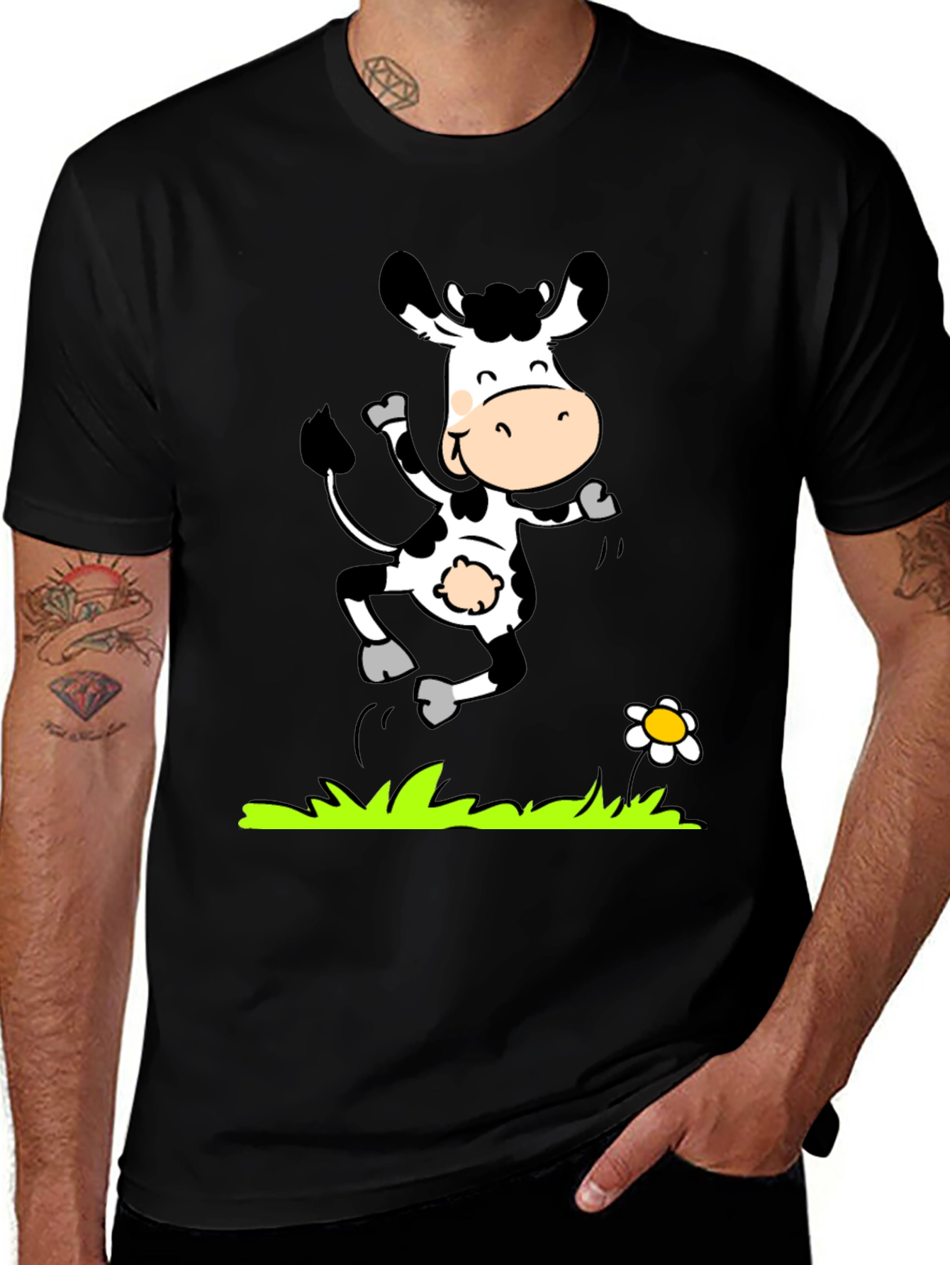 Variant 20 of Cartoon Cow T-Shirt - Black Graphic Tee