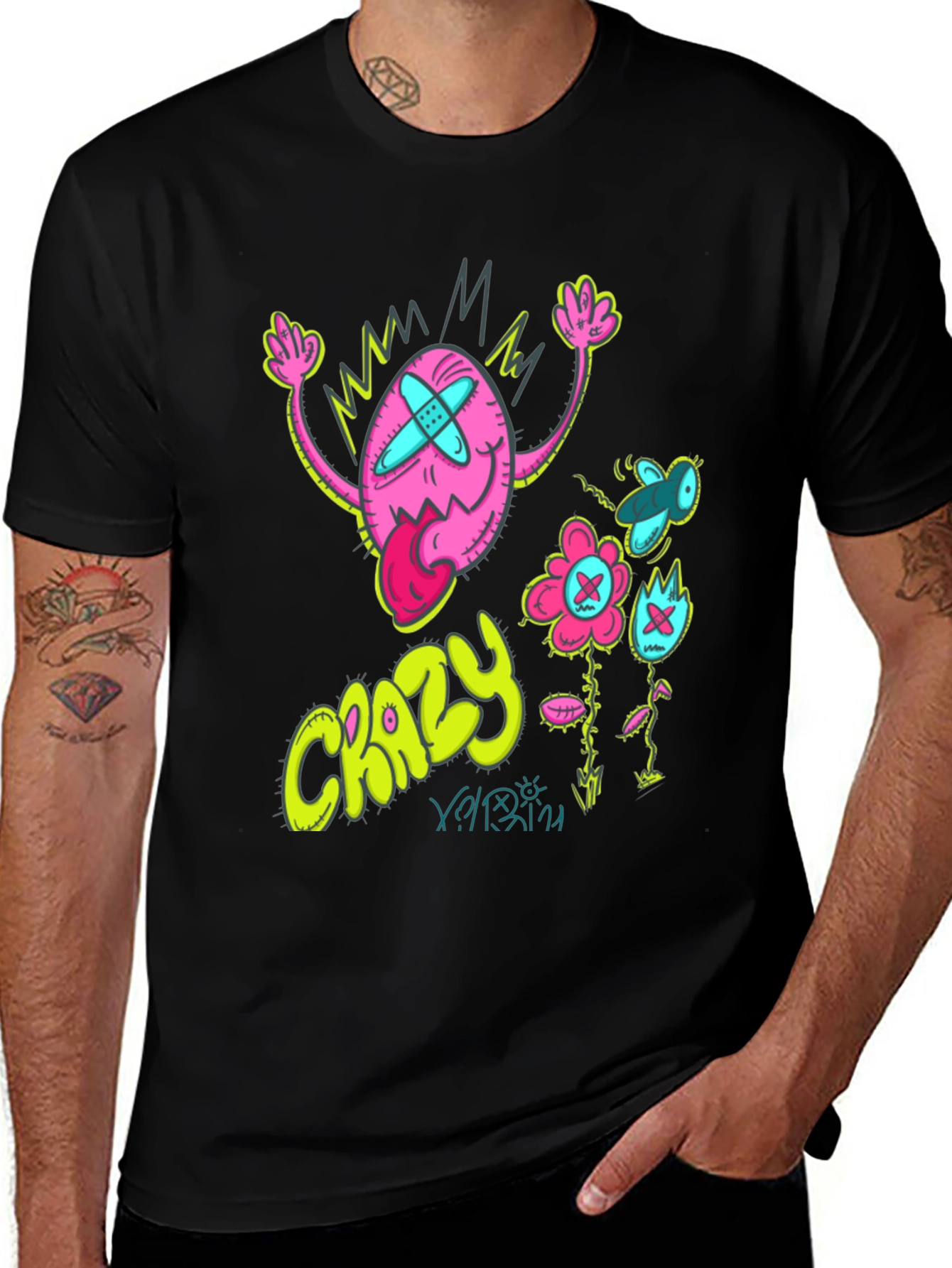 Variant 24 of Crazy Cartoon Graphic Tee - Black Cotton Blend