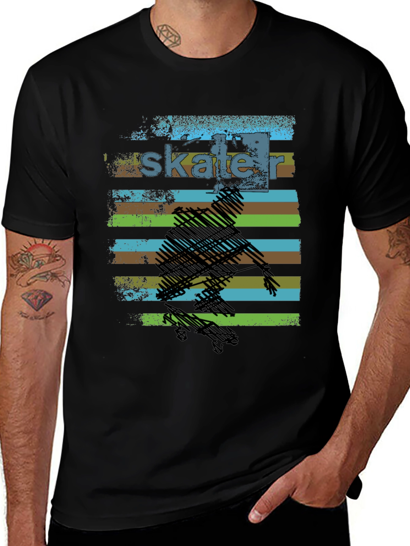 Variant 30 of Skater Graphic T-Shirt - Cool Black Tee
