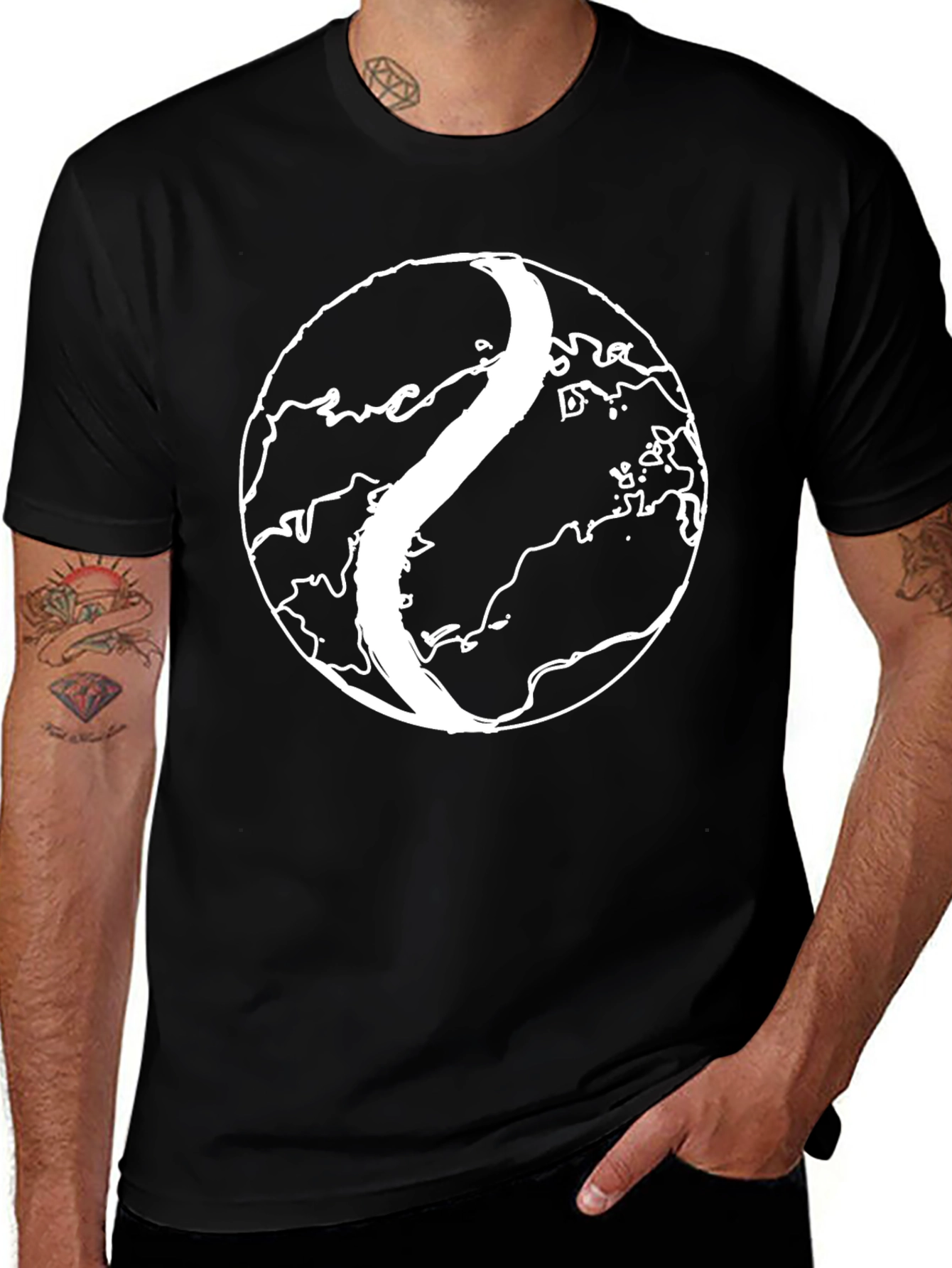 Variant 24 of Black Graphic Tee - Earth Yin Yang Design