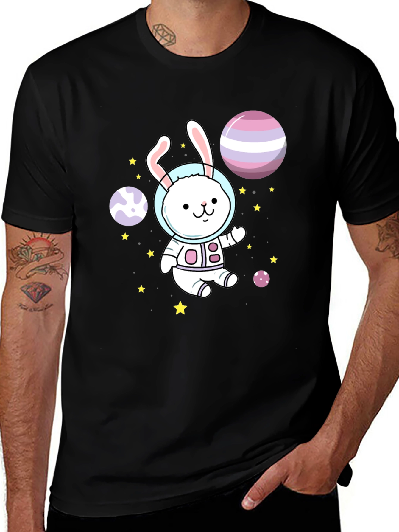 Space Bunny Graphic Tee - Cute Astronaut Rabbit Shirt