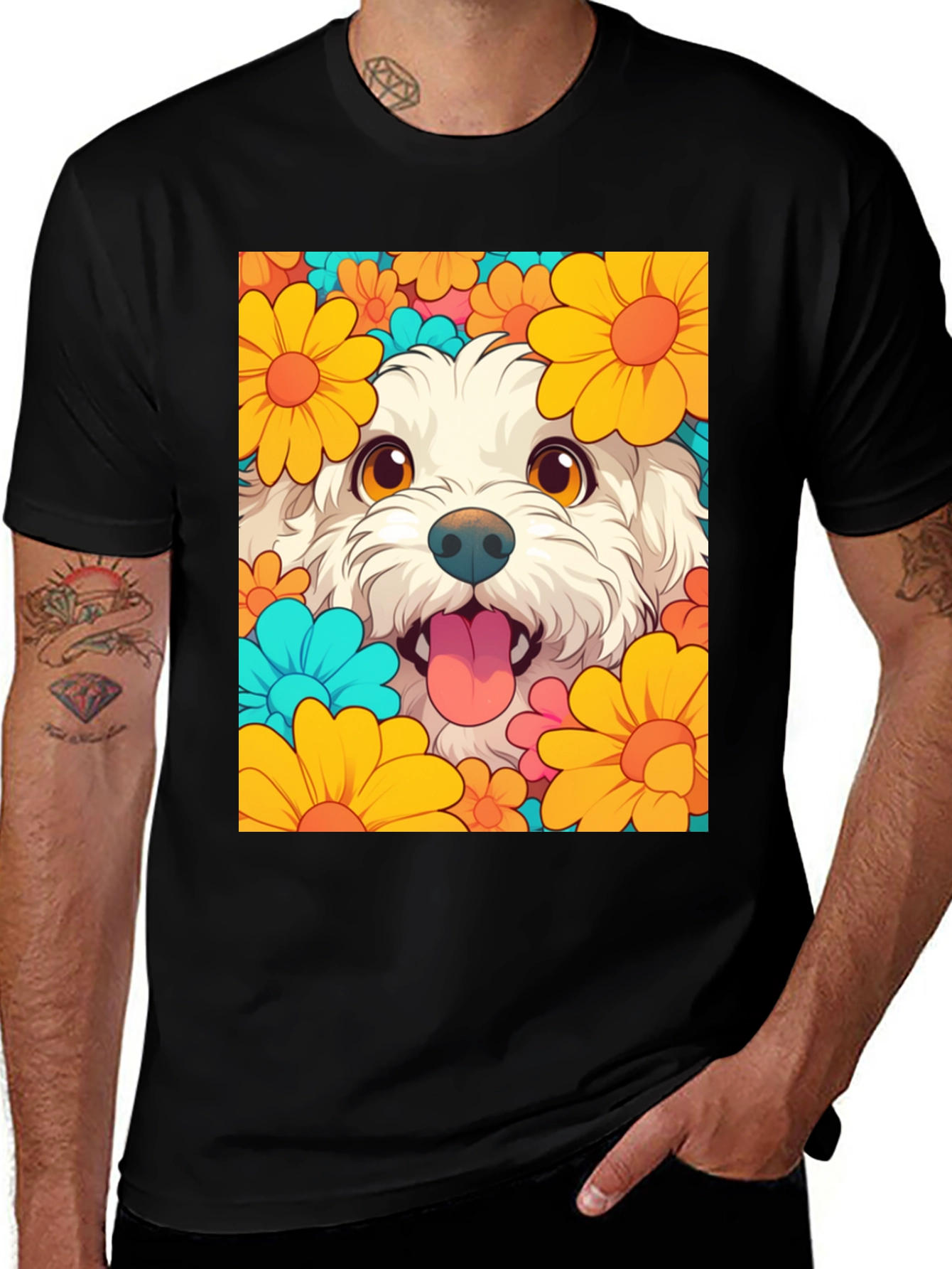 Variant 3 of Dog & Flower Graphic T-Shirt