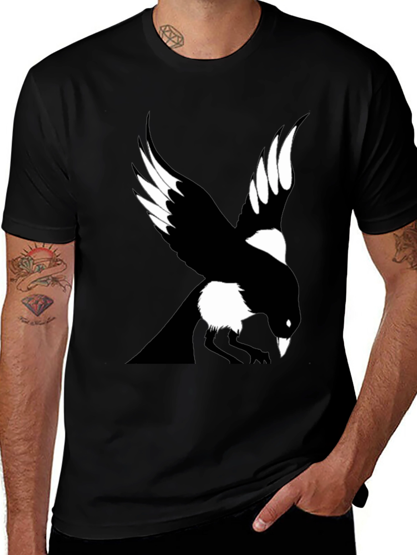 Variant 27 of Raven Graphic Tee - Men's Black Crew Neck T-Shirt