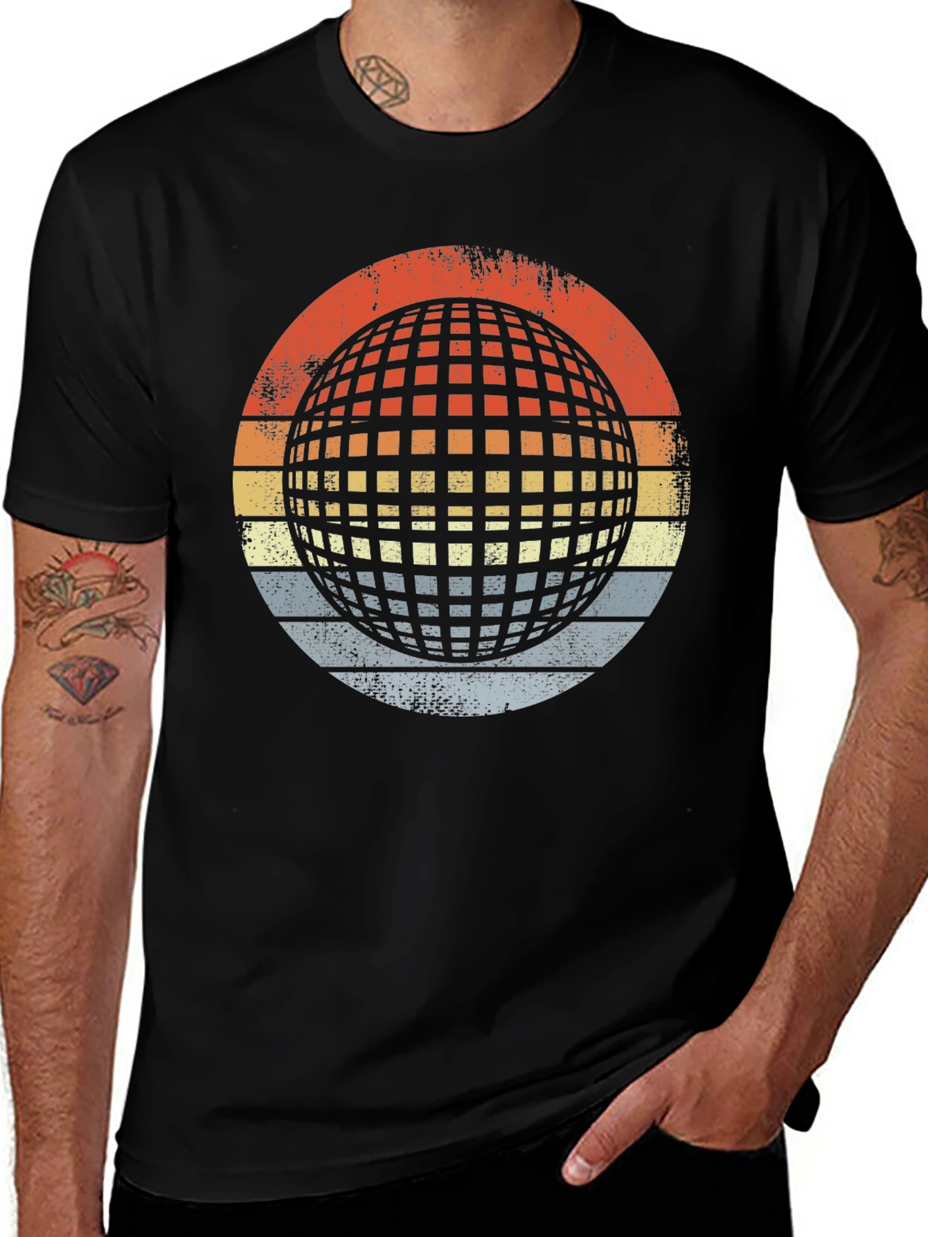 Variant 15 of Retro Globe Graphic T-Shirt - Men's Black Tee