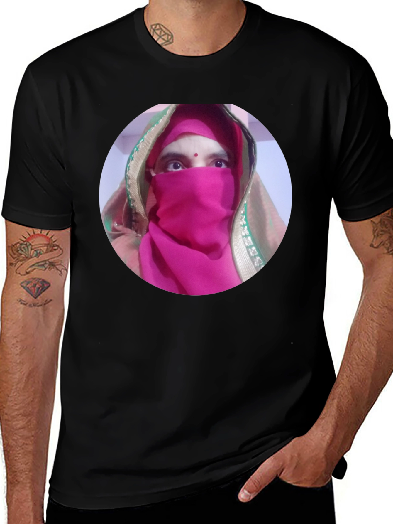 Variant 16 of Black T-Shirt with Unique Face Design