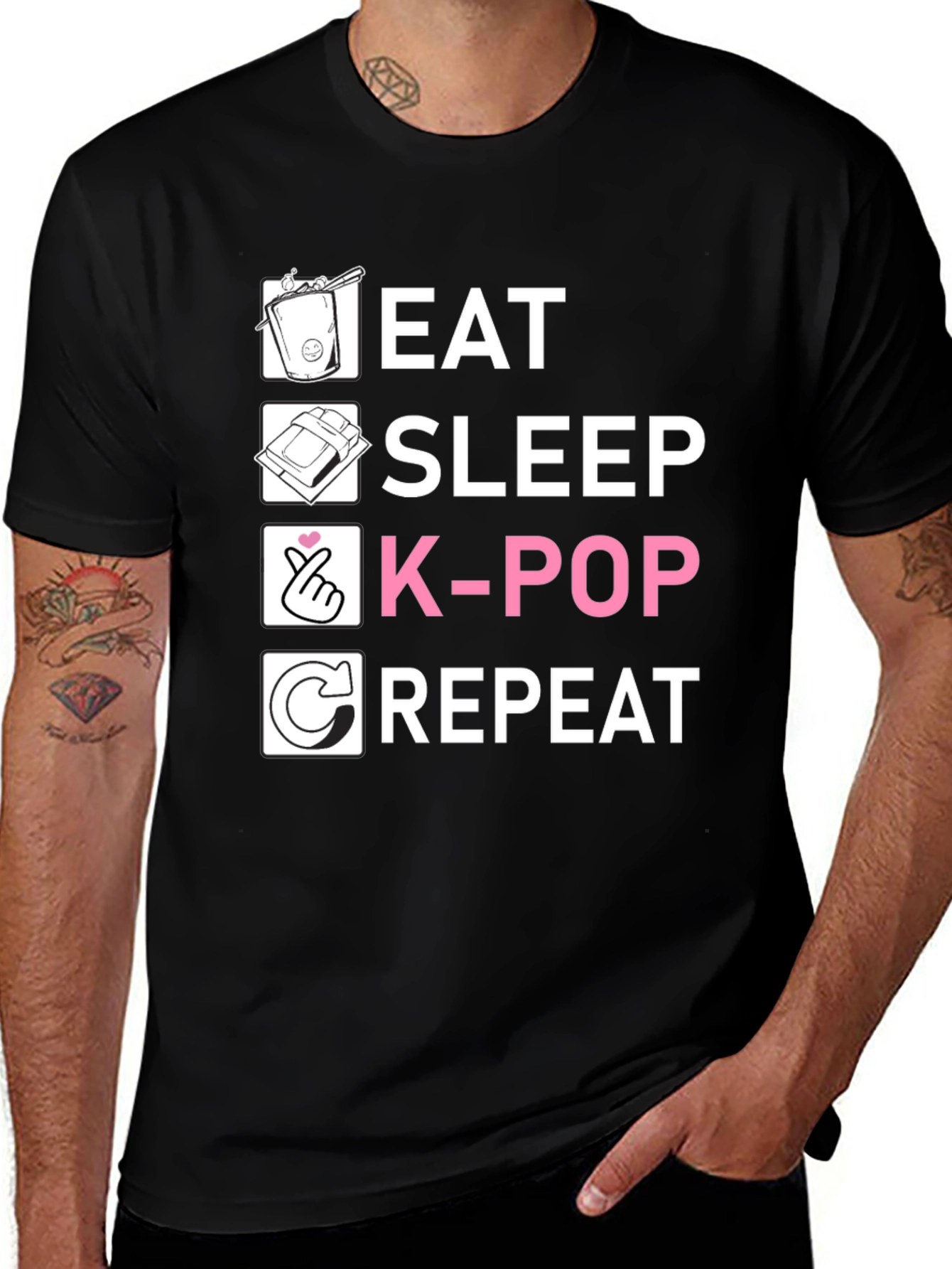 Variant 4 of Eat Sleep K-Pop Repeat Graphic Tee - Fun T-Shirt