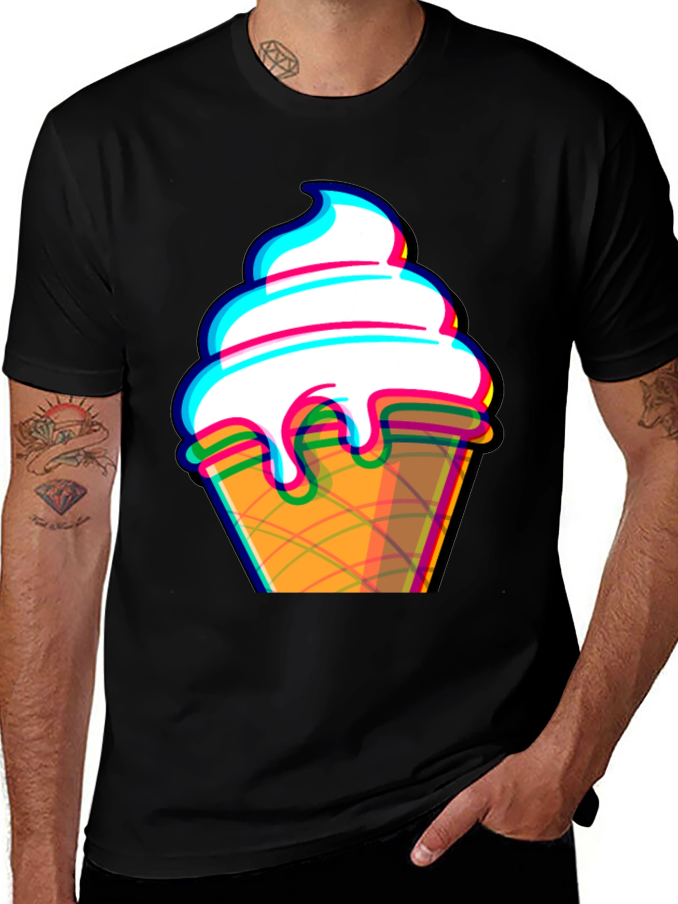 Black Ice Cream Cone Graphic Tee - Black Cotton T-Shirt main image