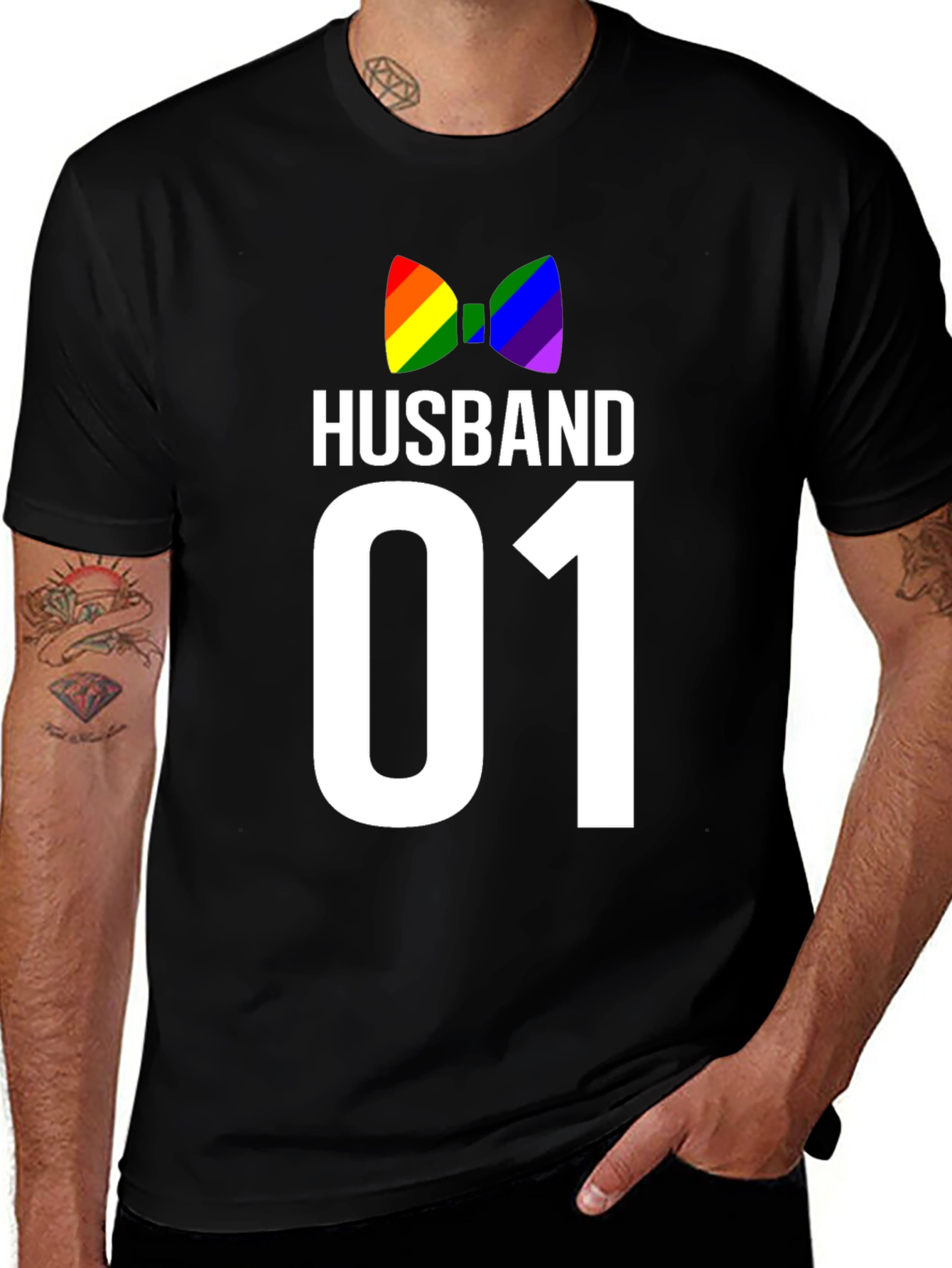 Husband 01 Gay Pride T-Shirt Rainbow Bowtie