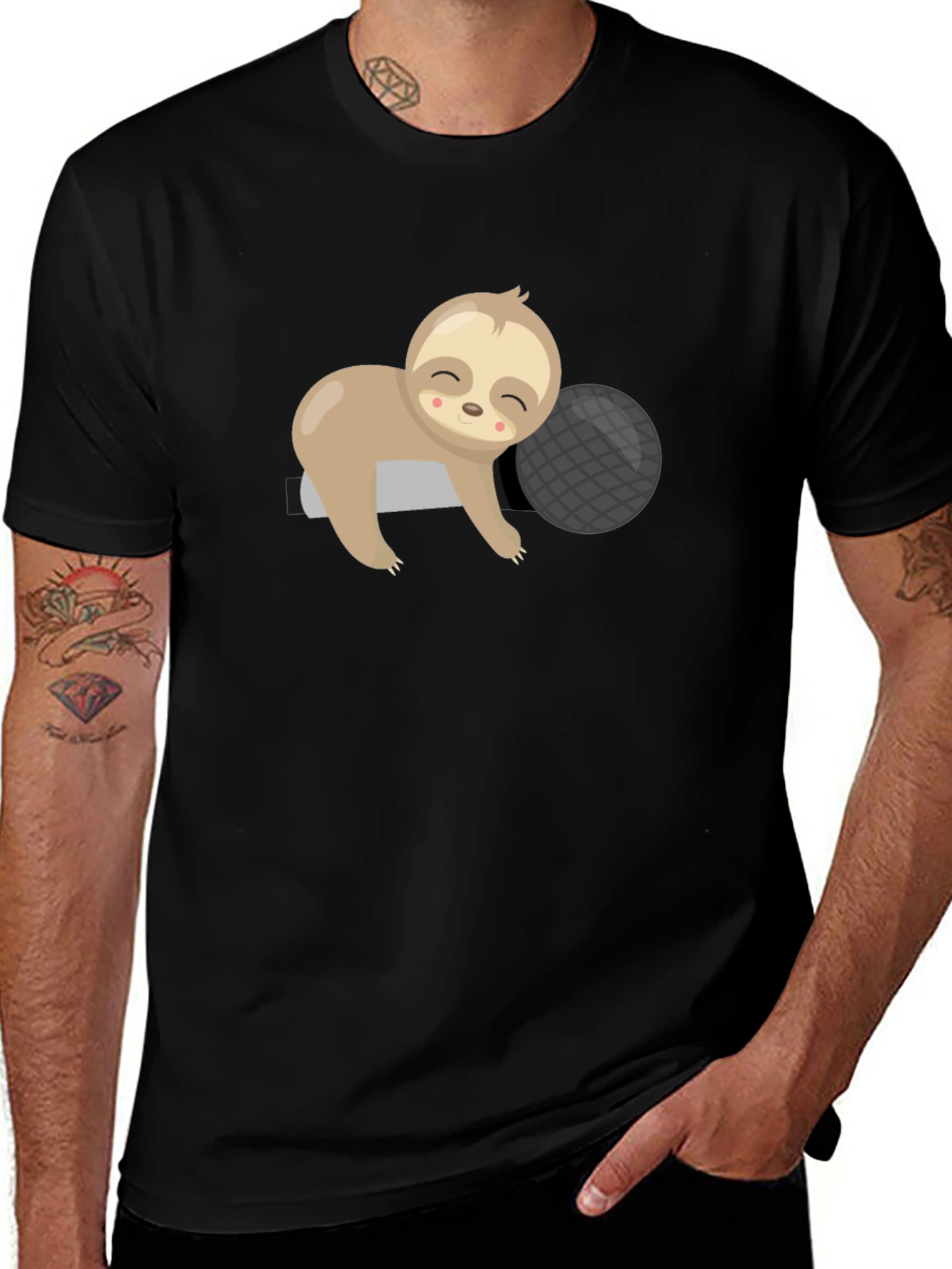 Variant 20 of Cute Sloth Sleeping on Pillow Black T-Shirt