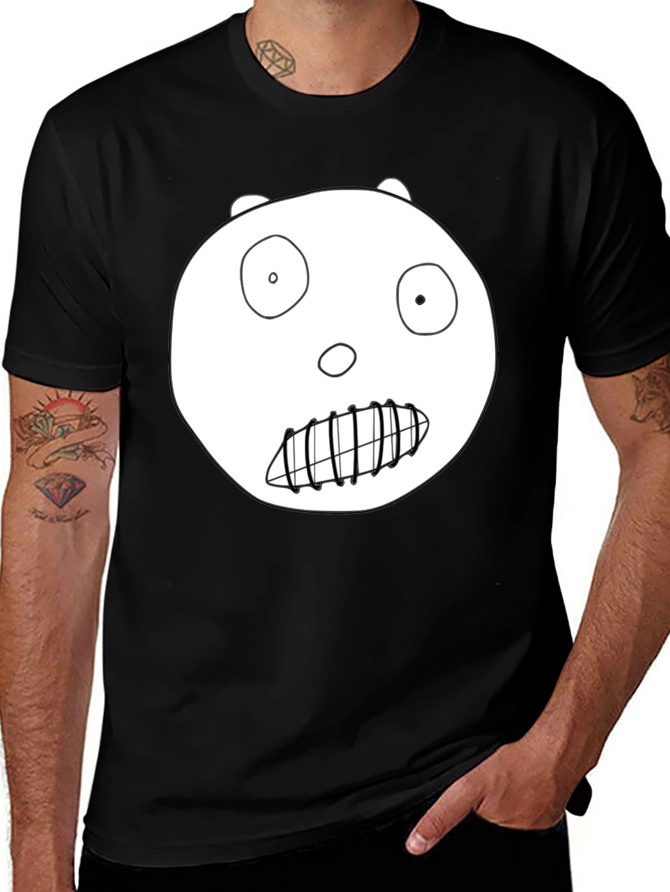 Variant 12 of Funny Cartoon Face Black T-Shirt