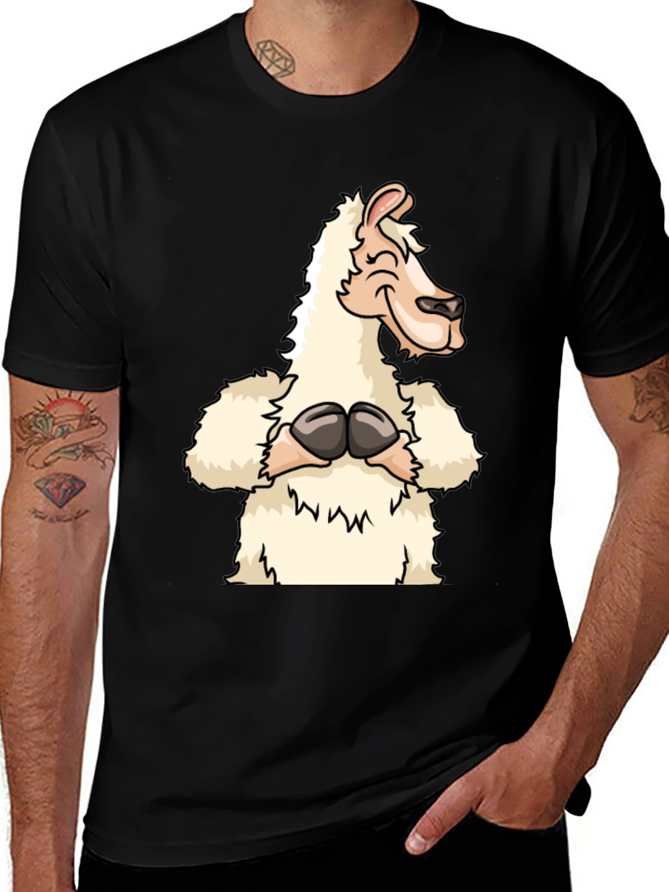 Variant 5 of Funny Llama Graphic Tee - Black Cotton T-Shirt
